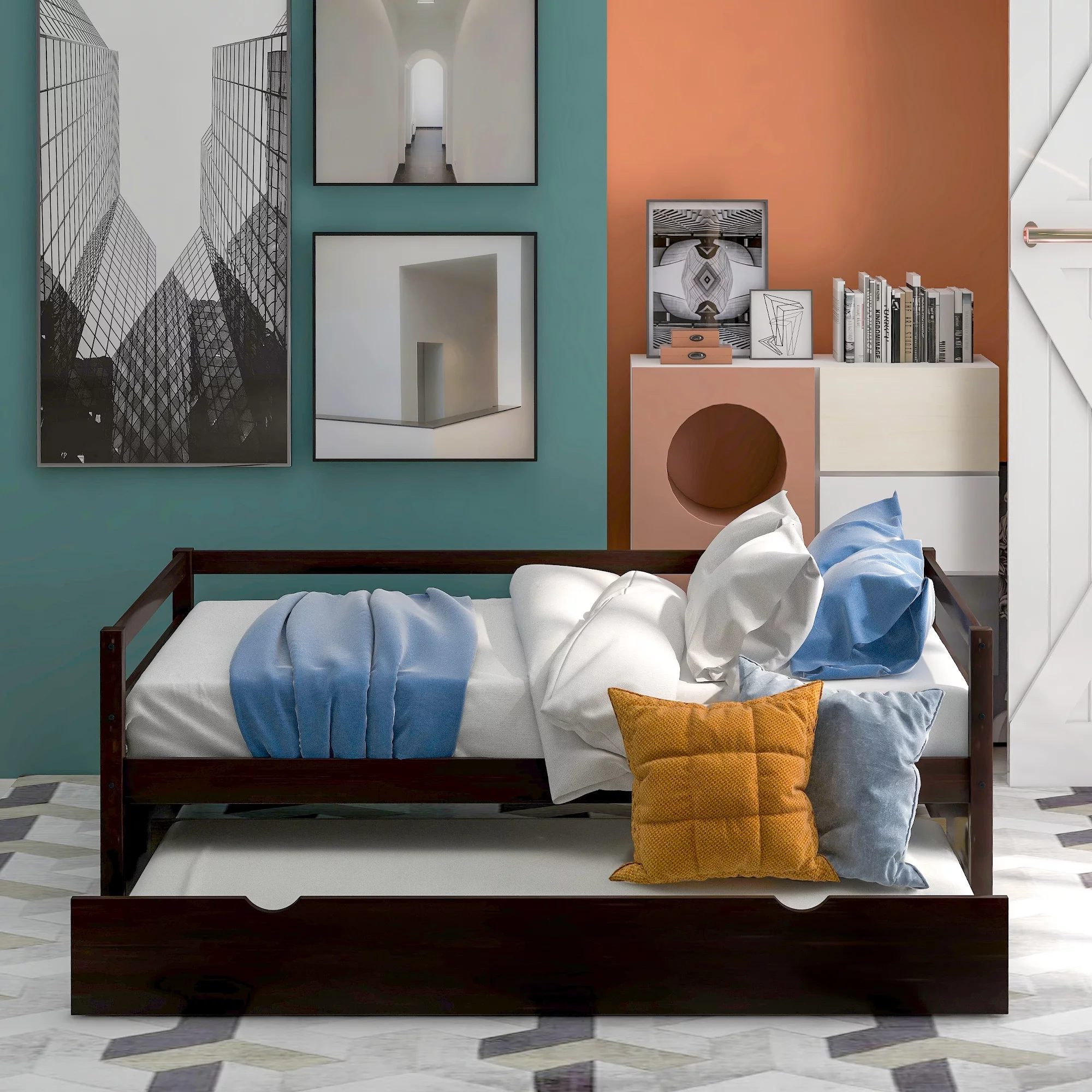 CoSoTower Daybed with Trundle Frame Set, Twin Size, Espresso