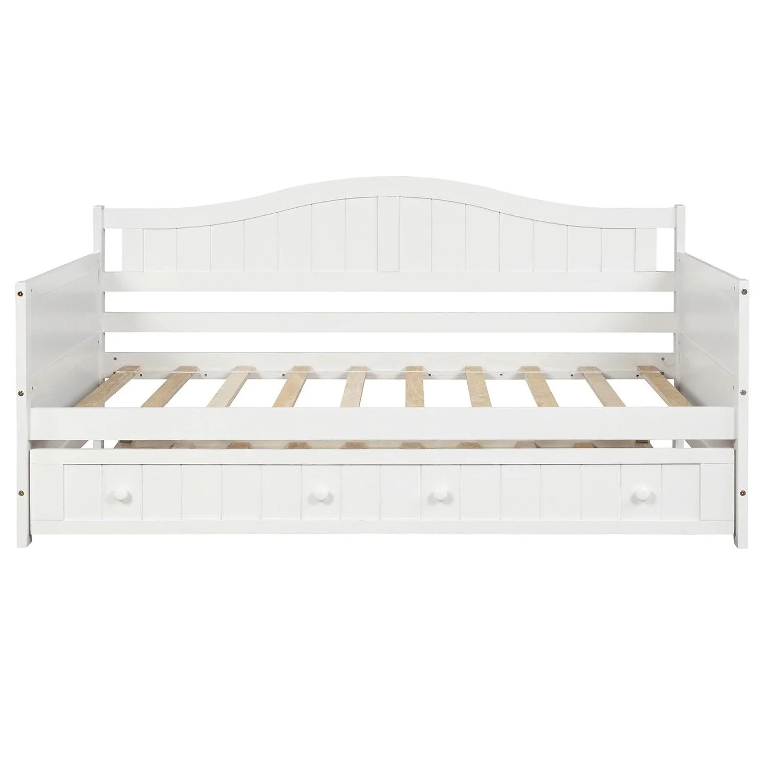 Supfirm Twin Wooden Daybed with Trundle Bed, Sofa Bed for Bedroom Living Room,White