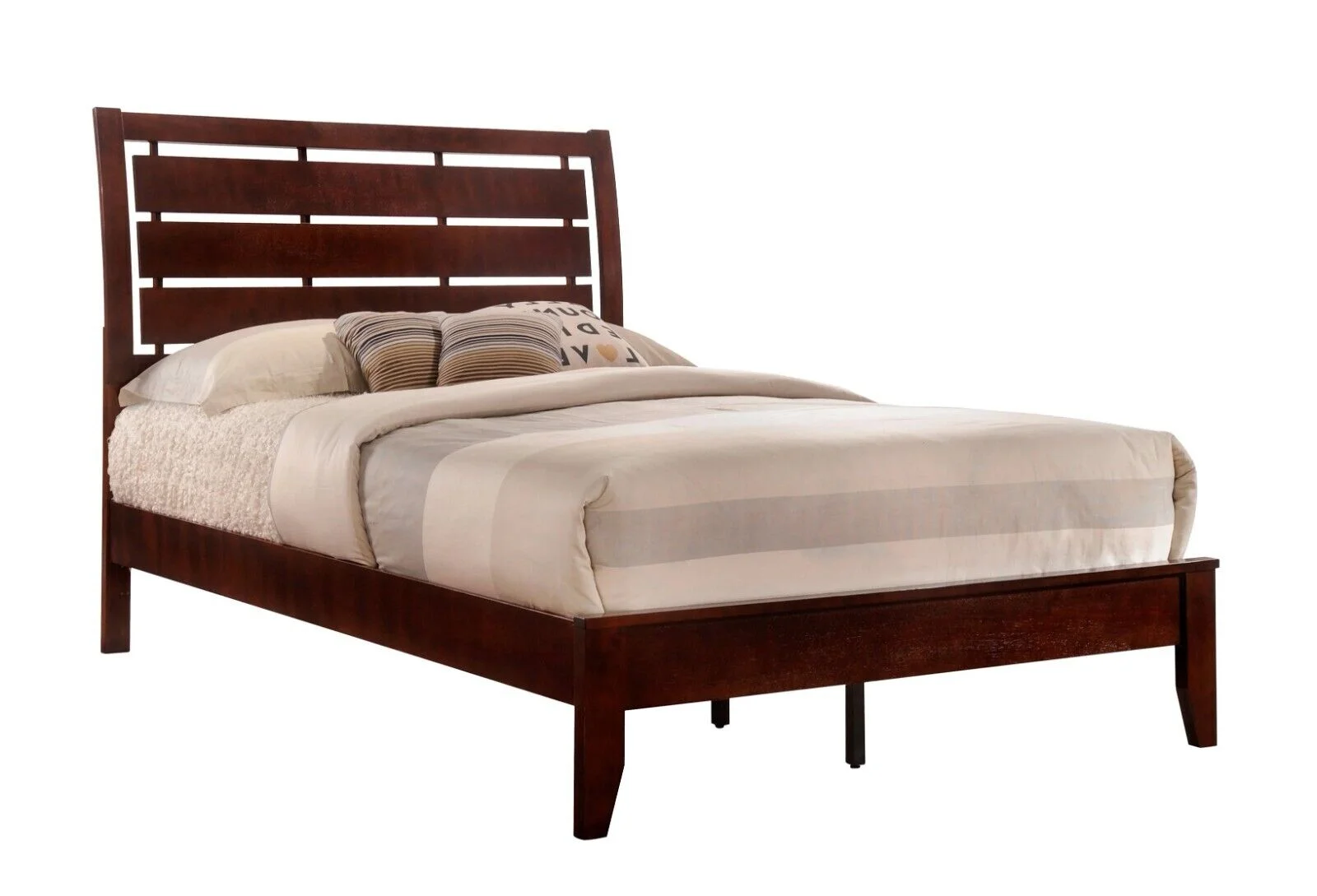 Contemporary Style Queen Size 1pc Panel Bed Wooden Bedroom Furniture Brown Cherry Finish Decking Headboard Design