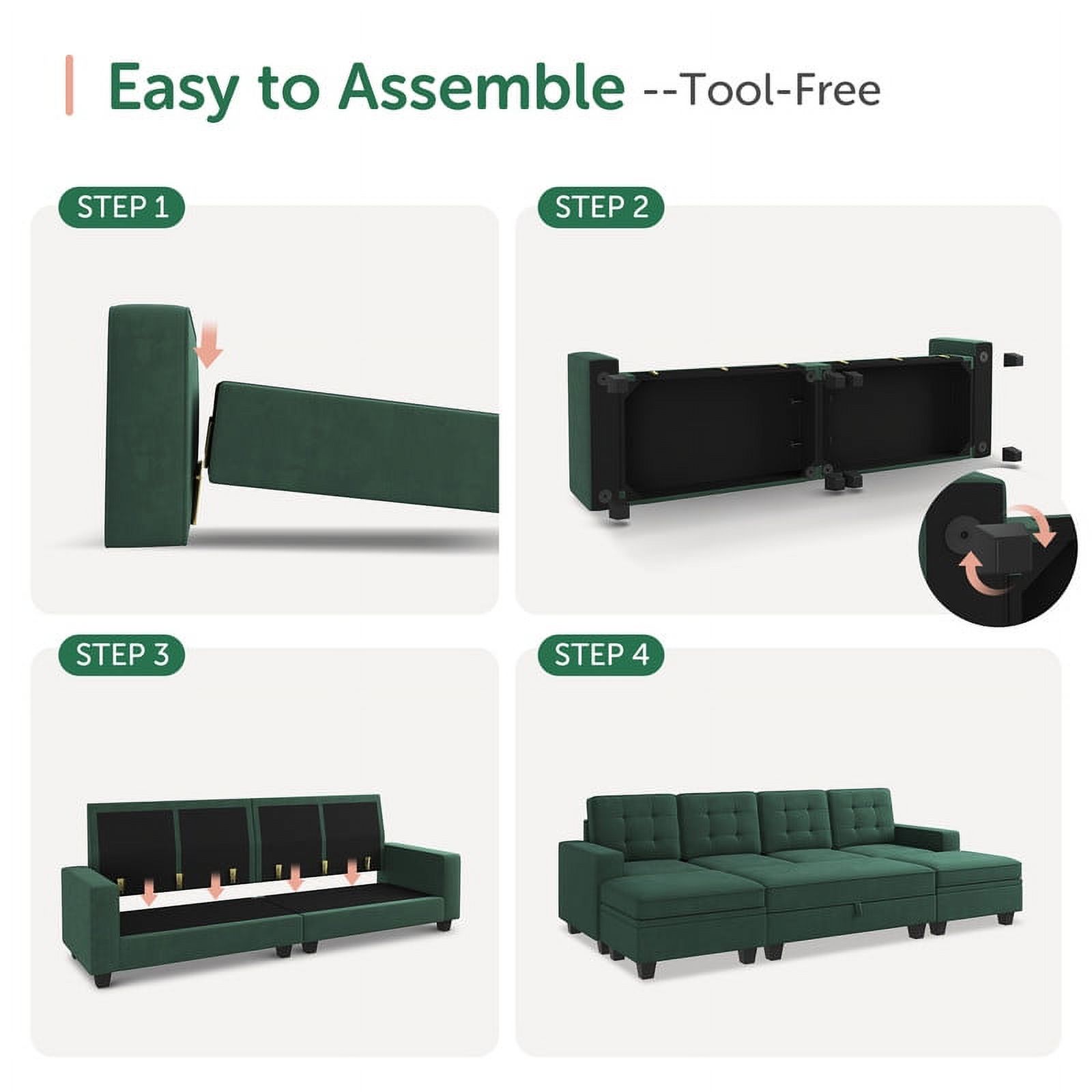 HONBAY Modern Convertible Sofa Bed with Storage Sectional Sleeper Sofa for Living Room and Apartment, Dark Green