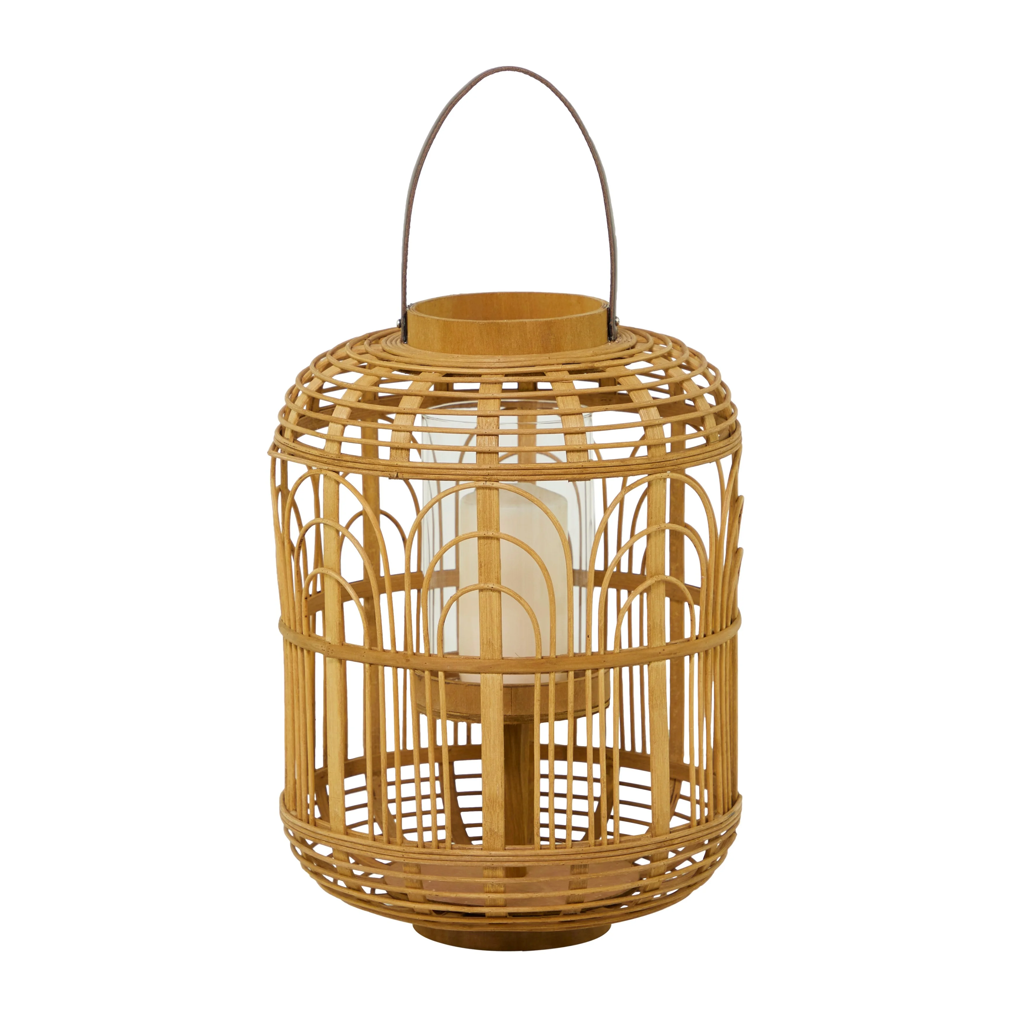 The Novogratz  Brown Bamboo Handmade Candle Lantern with Handle 13 x 13 x 18