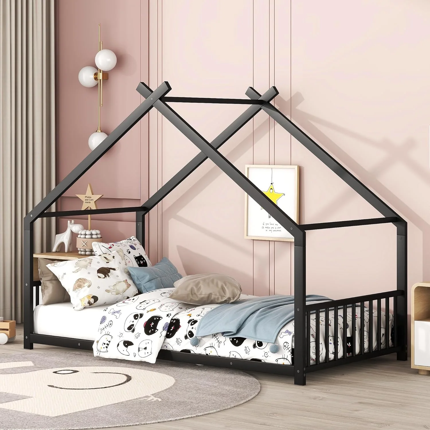 Size Meal House Bed, Floor Bed Frame o Sprig Box Required, Black