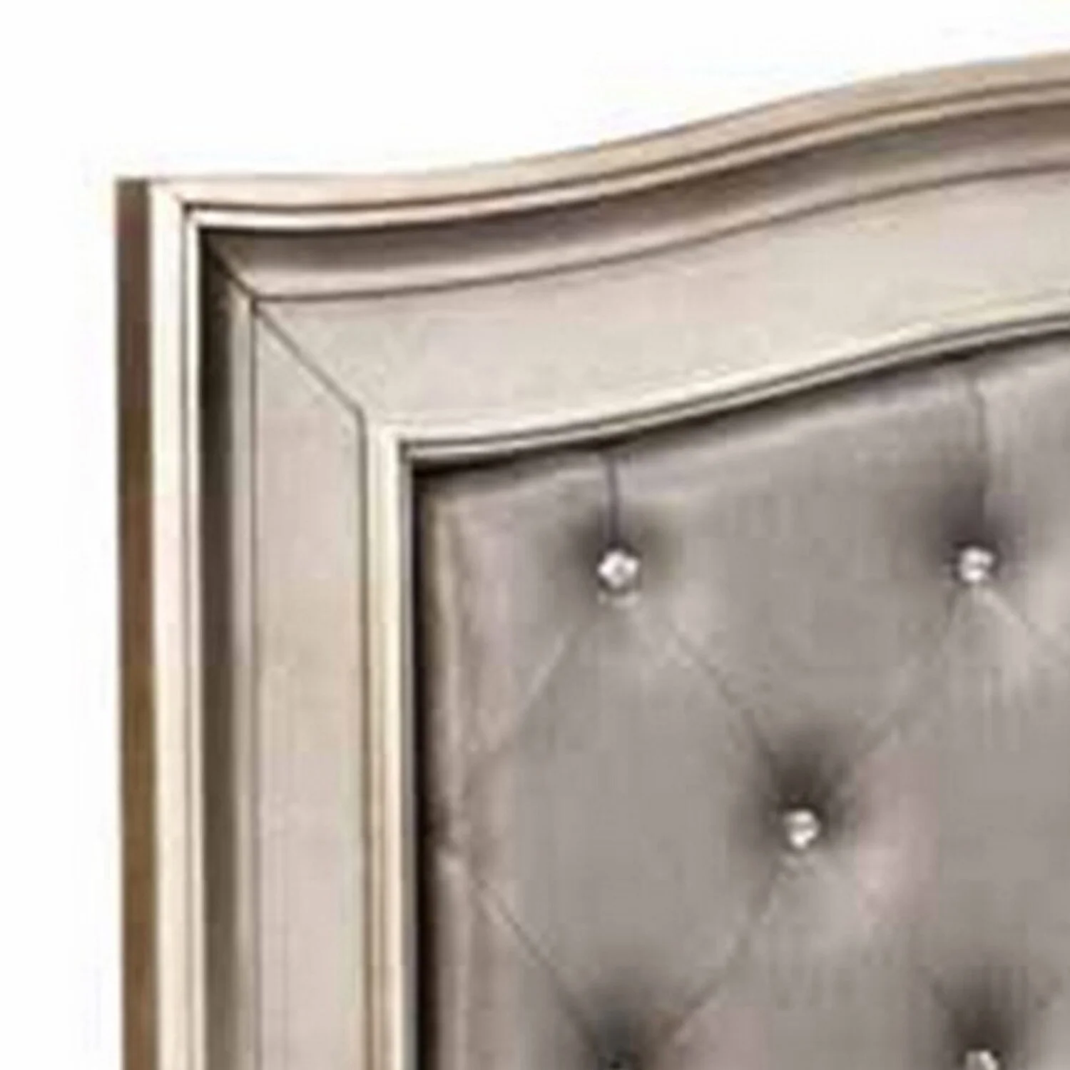 BenJara Deco Tufted Queen Bed in Metallic Finish, Mirrored Trim, Muted Gold, Silver