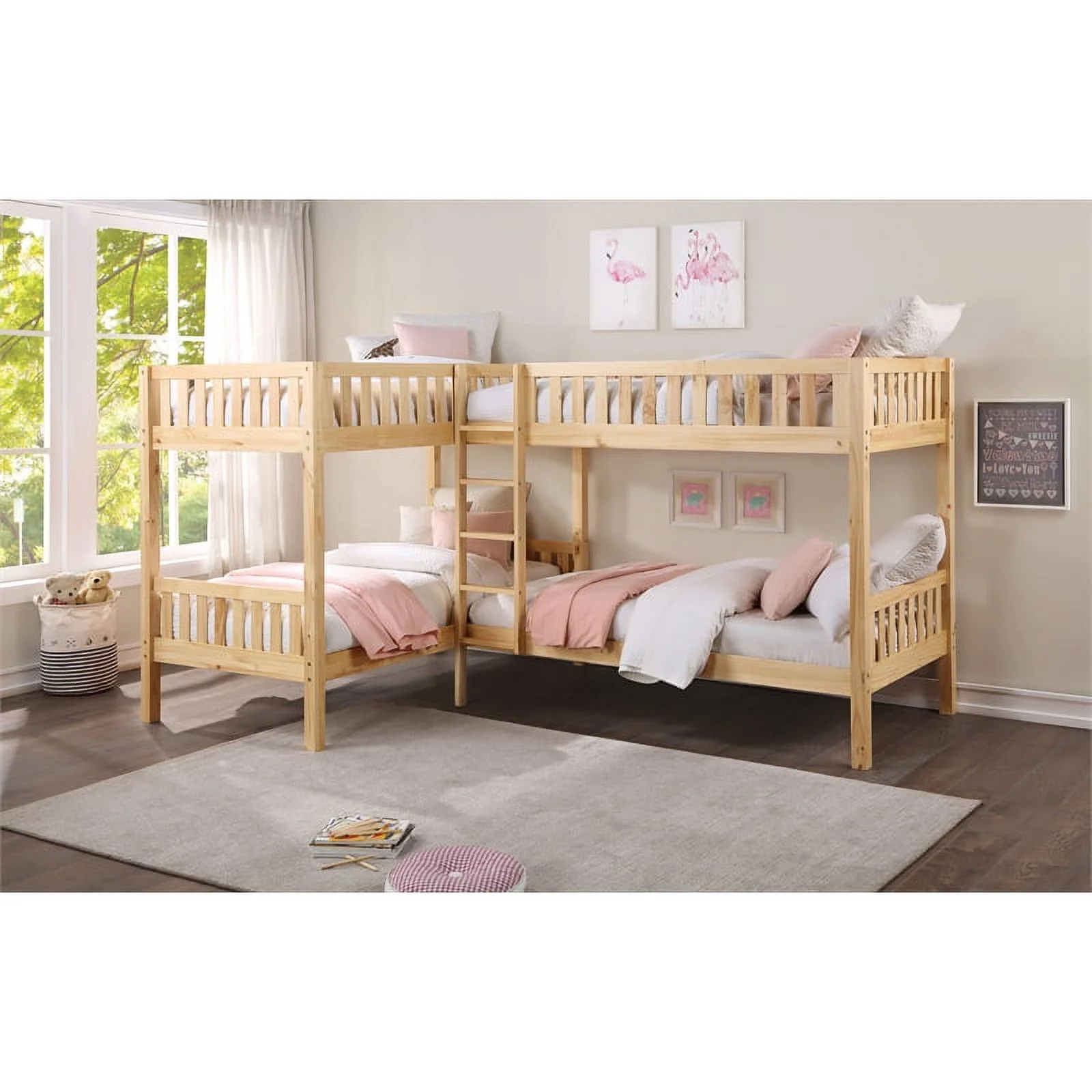 Lexicon Contemporary Wood and MDF Board Corner Bunk Bed in Natural Pine