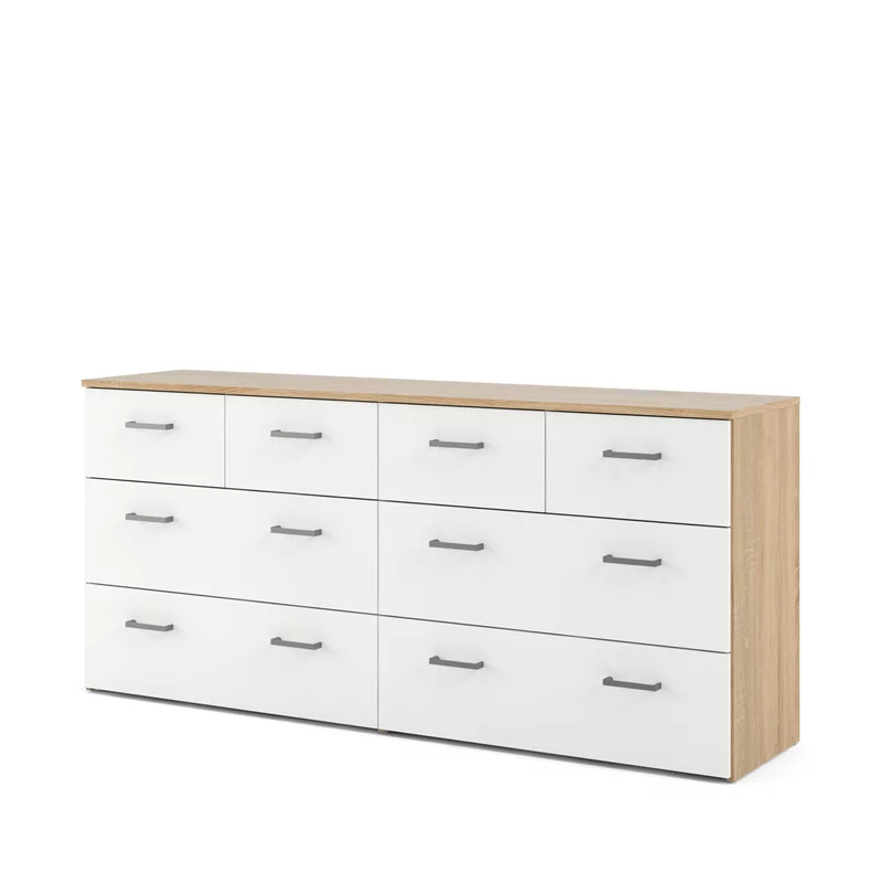 Home Square Contemporary Design 3 piece Bedroom Set with Two 1 Drawer Nightstands and 8 Drawer Double Dresser in Oak and White