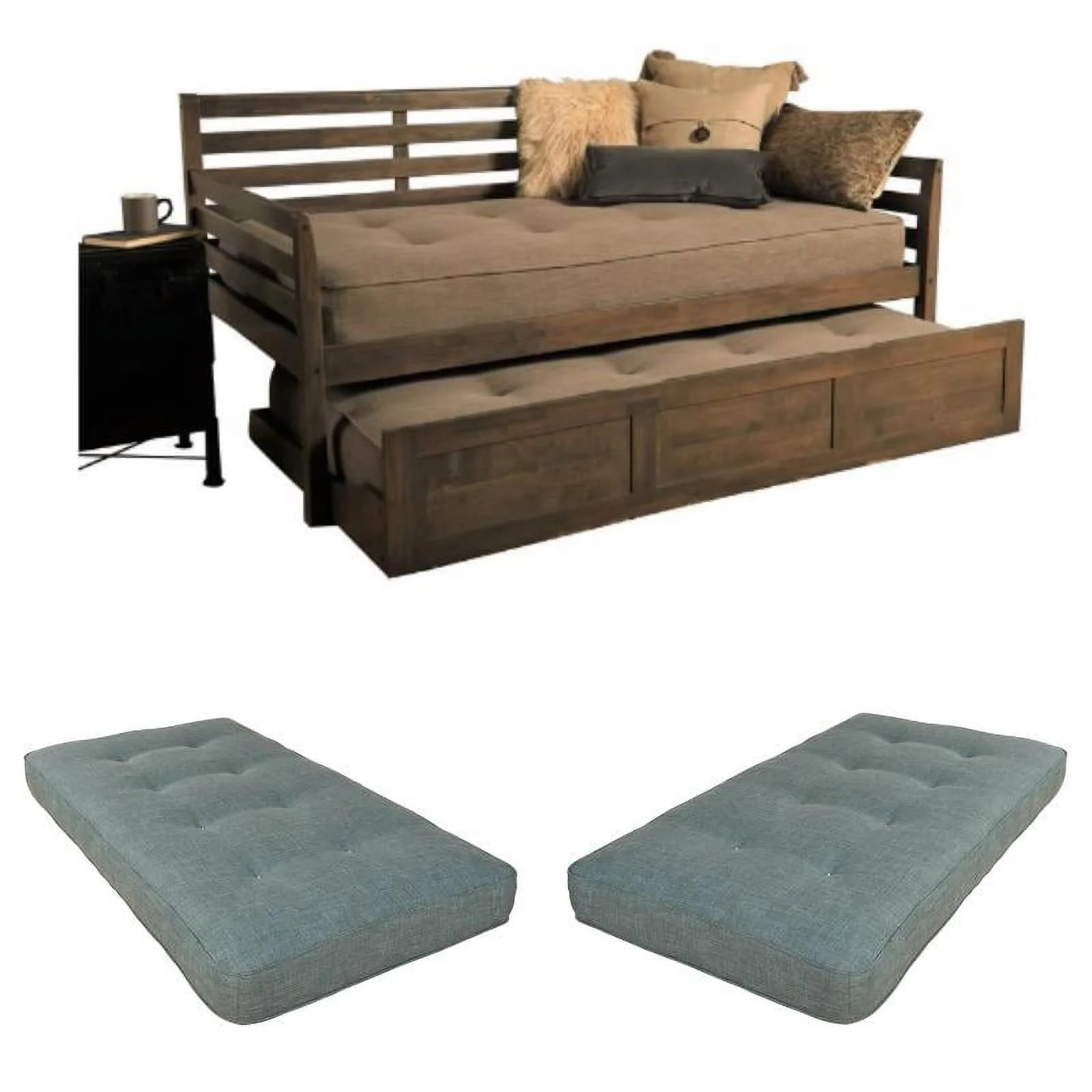 Home Square 3-Piece Set with 2 Daybed Mattresses & Daybed in Rustic Walnut