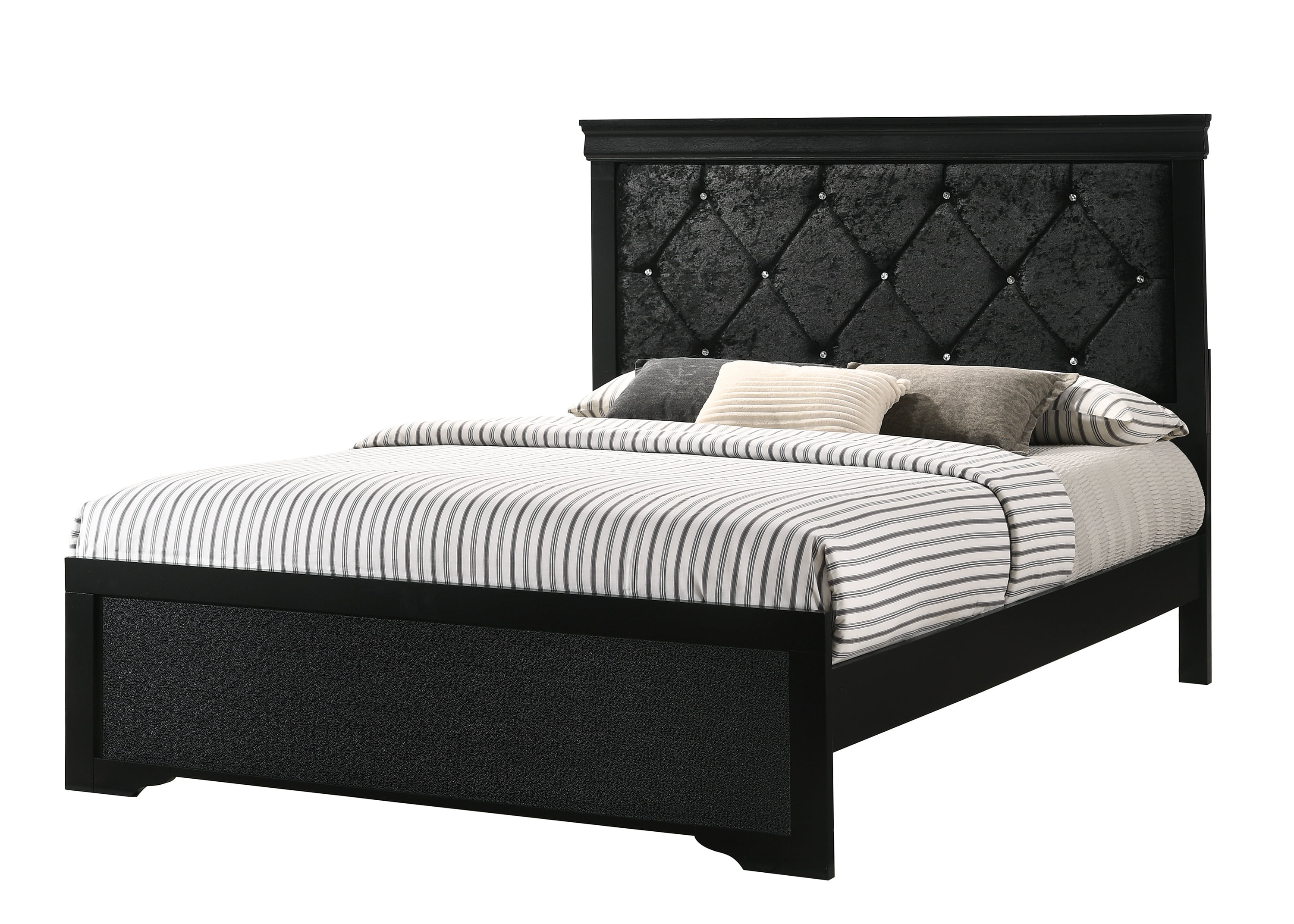 Modern 5pc Full Size Black Finish Upholstered Bed Set Solid Wood Storage Wooden Bedroom Furniture