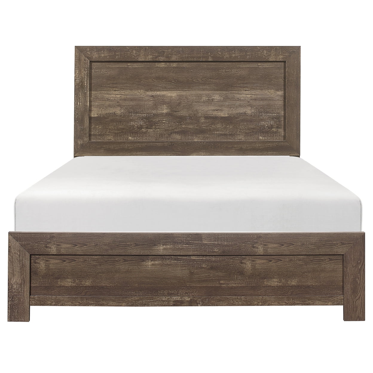 Rustic Panel Design Wooden Full Size Bed with Block Legs Support, Brown- Saltoro Sherpi