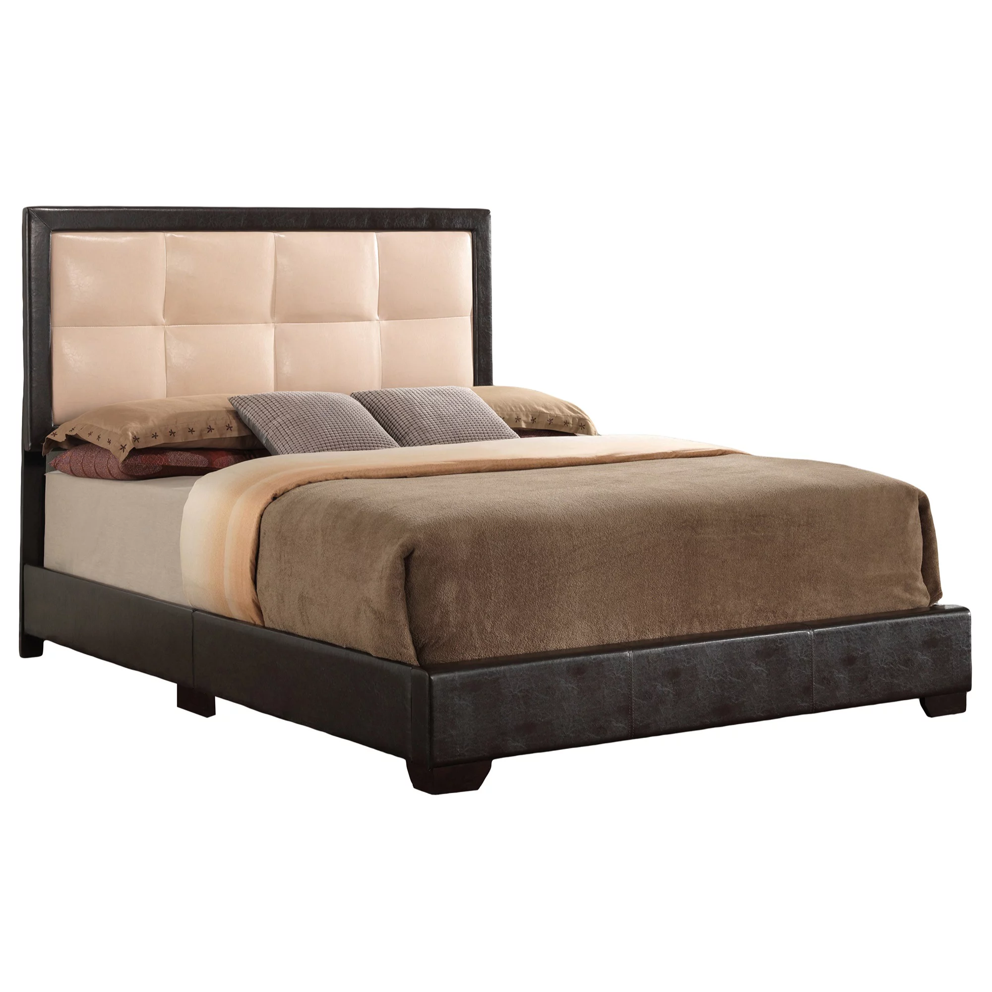 Passion Furniture  Panello Panel Beds, Brown & Gray - Full Size