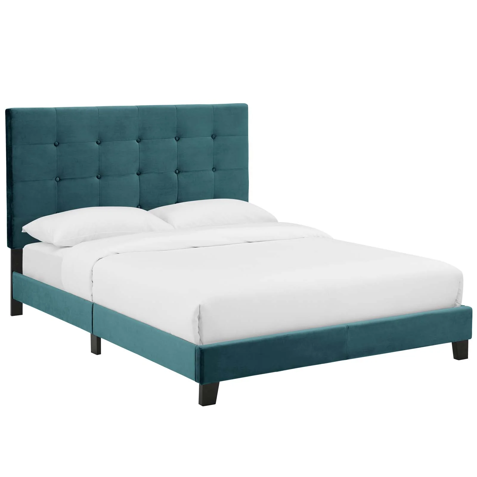 Modway Melanie Full Tufted Button Upholstered Performance Velvet Platform Bed in Sea Blue