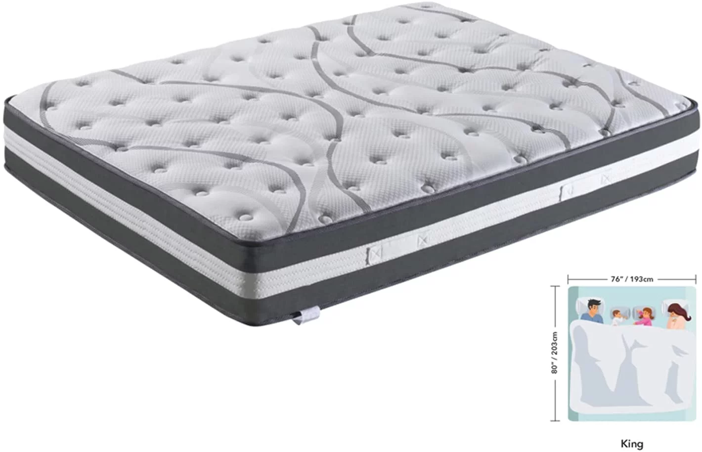 MOBICIA 12 Inch King Size Hybrid Pocket Spring Mattress with Individually Pocket Spring System/Wave and Anti-fire Foam