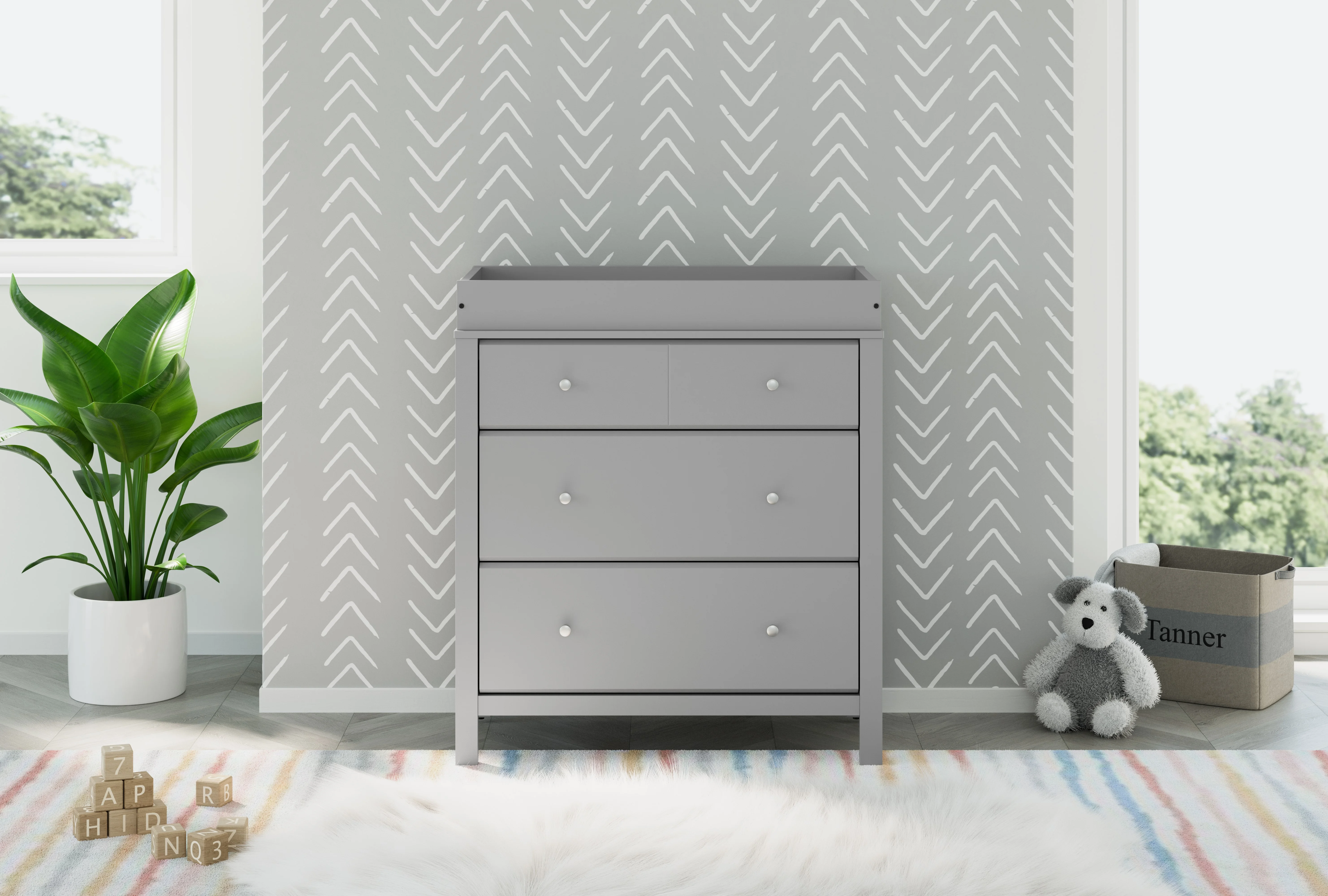 Storkcraft Horizon 3 Drawer Modern Changing Dresser Pebble Gray