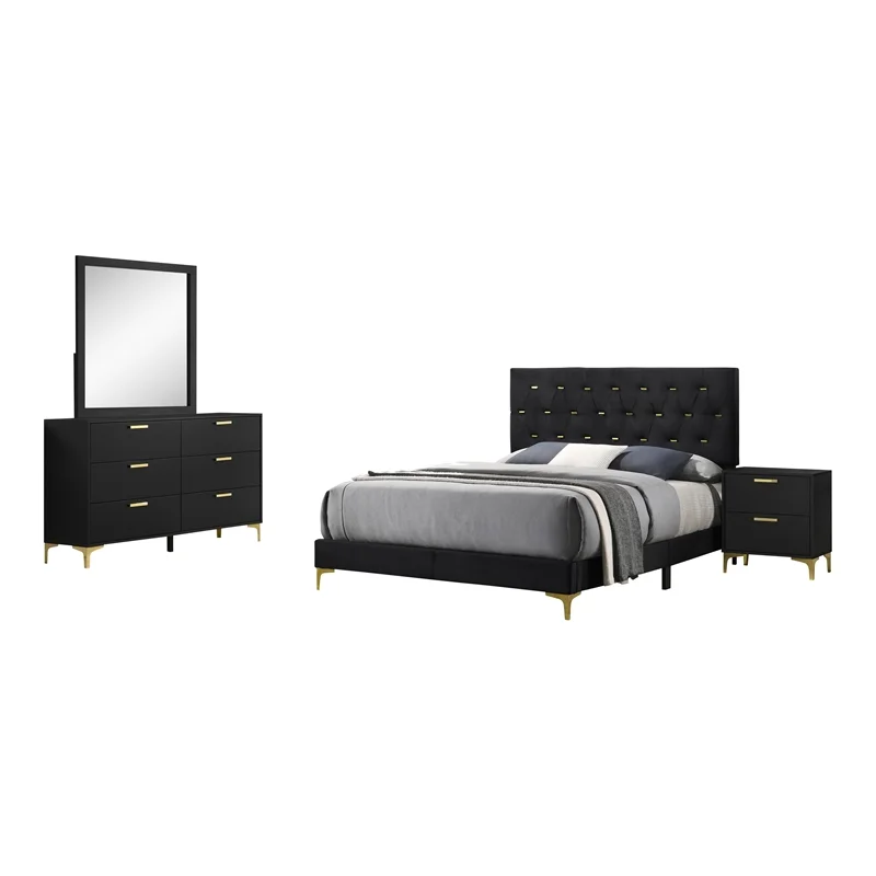 Kendall 4-piece Tufted Panel California King Bedroom Set Black and Gold