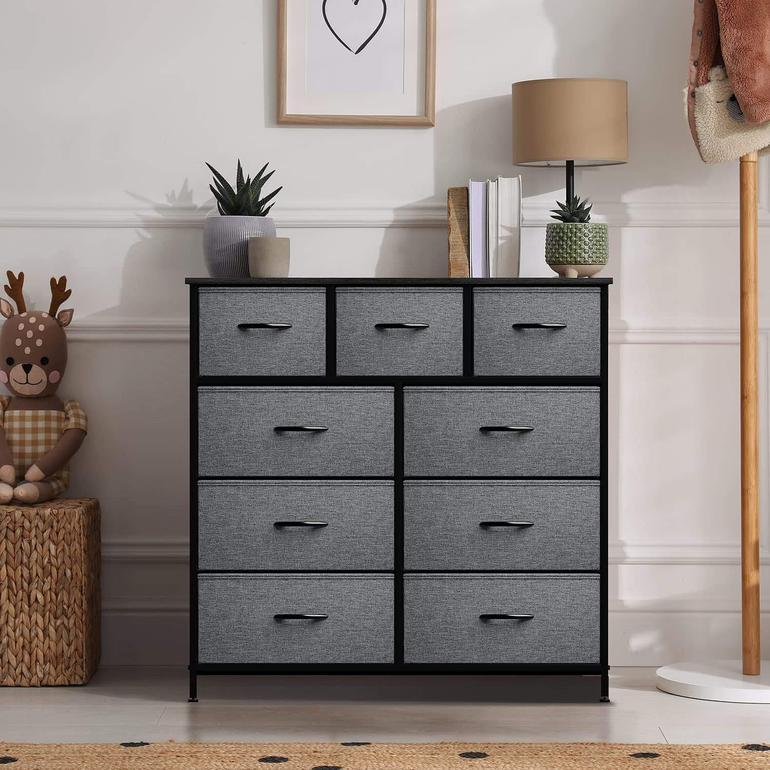 Sorbus Dresser - 9-Drawer Storage Unit for Bedroom, Closet & Office - Easy Pull Fabric Bins (Black)