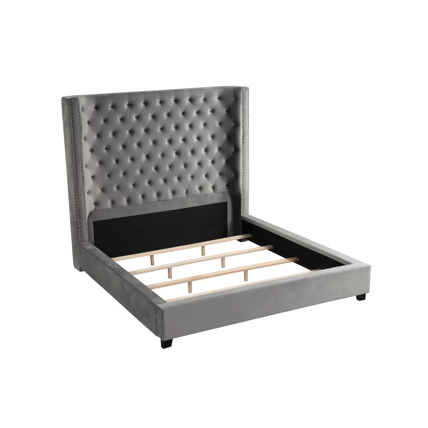 Yvonne Velvet Upholstered King Platform Bed in Gray