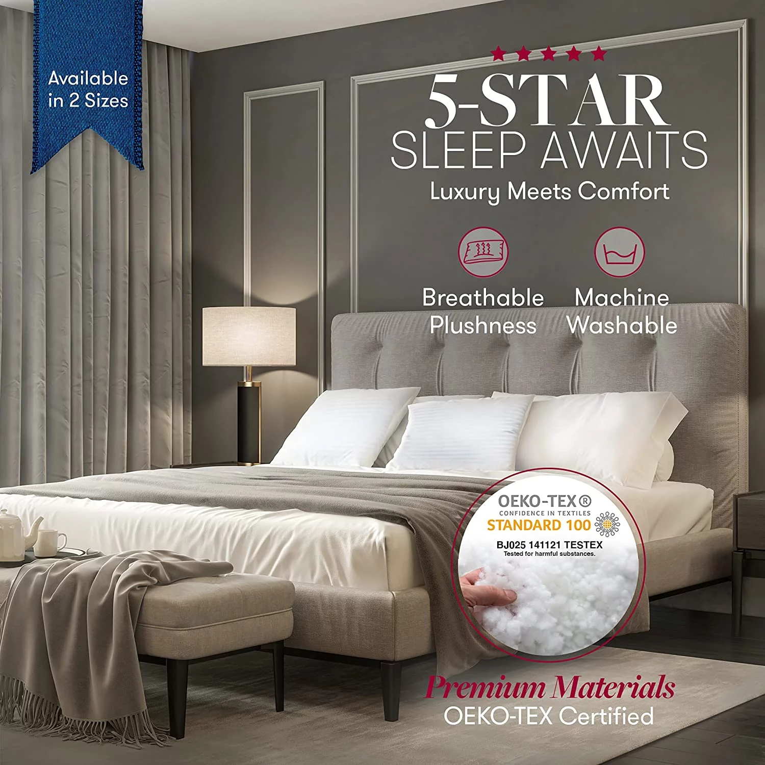 Beckham Hotel Collection Luxury Down Alternative Pillows for Sleeping, King, 2 Pack