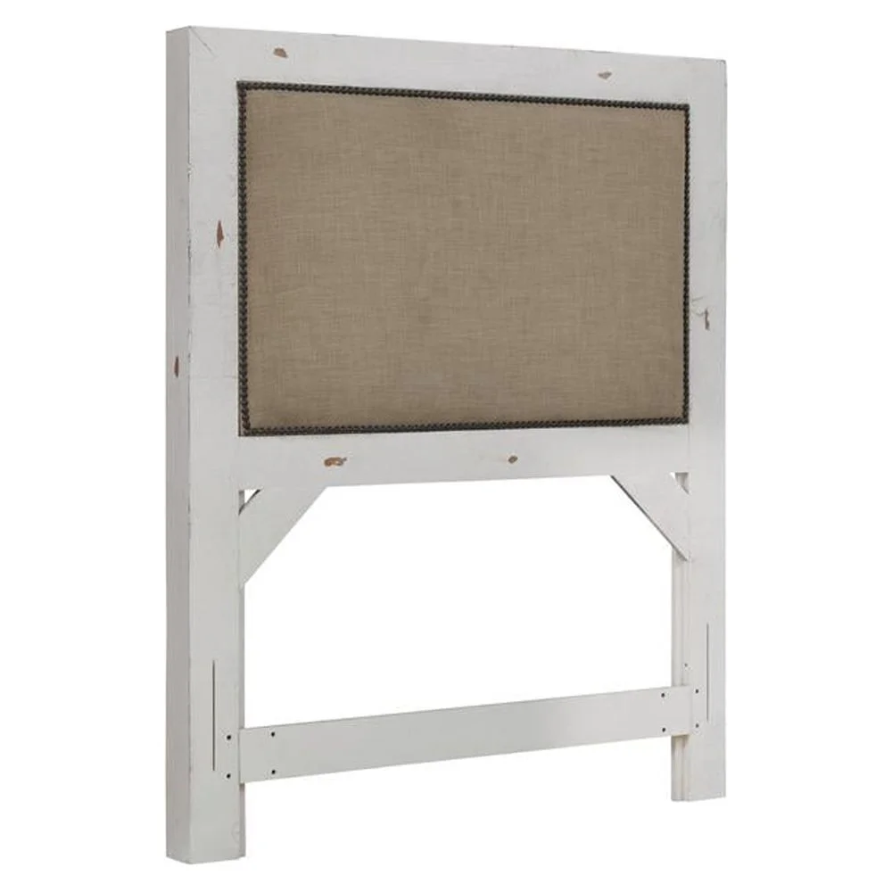 Progressive Furniture Willow Wood Twin Upholstered Headboard in Distressed White