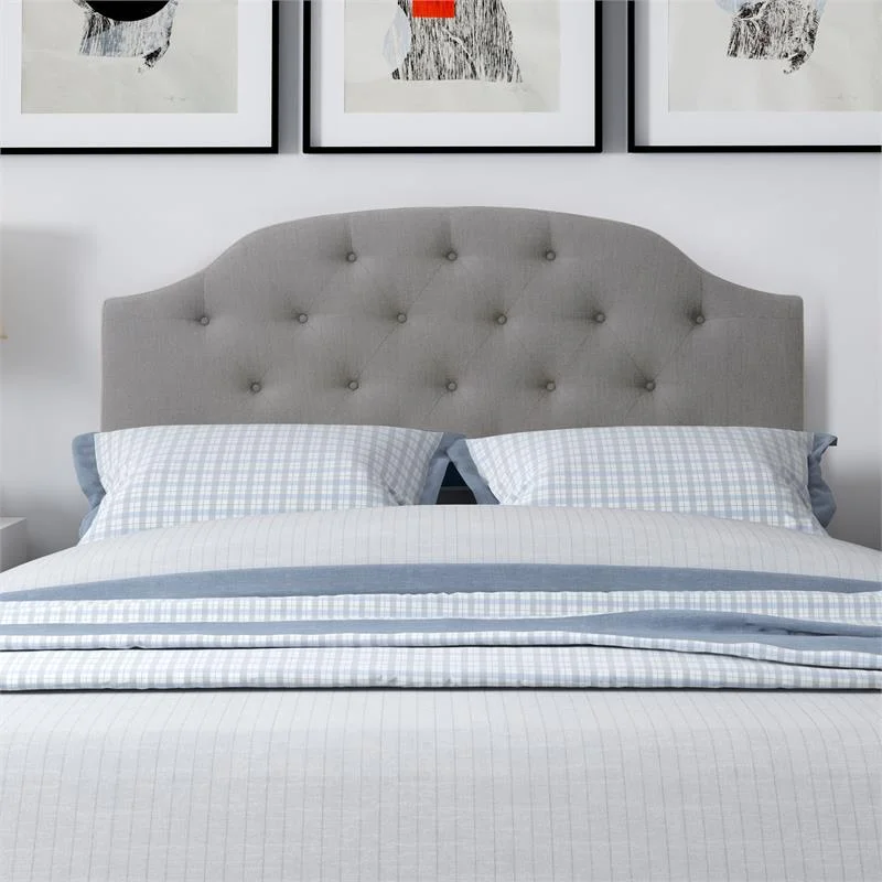 Atlin Designs Diamond Tufted Modern Fabric Full / Double Headboard in Light Gray