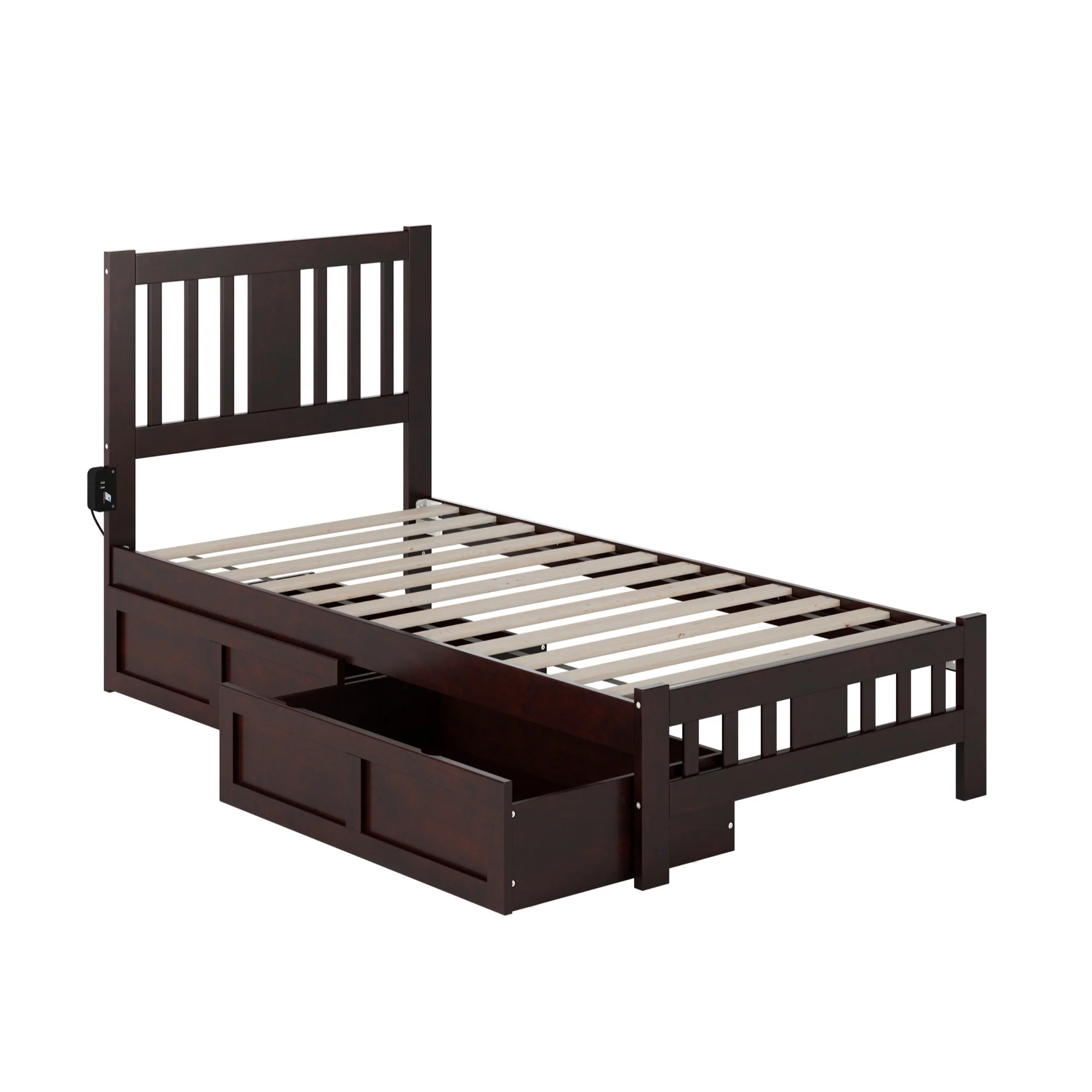AFI Tahoe Solid Wood Twin Bed with Footboard and 2 Drawers in Espresso