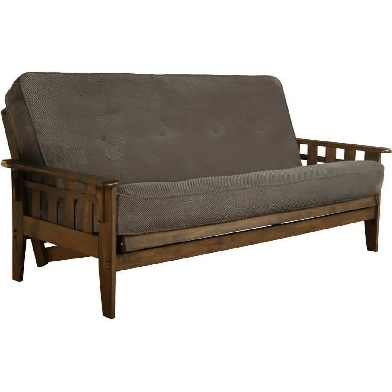 Tucson Rustic Walnut Futon Frame with Marmont Thunder Mattress - Full Size