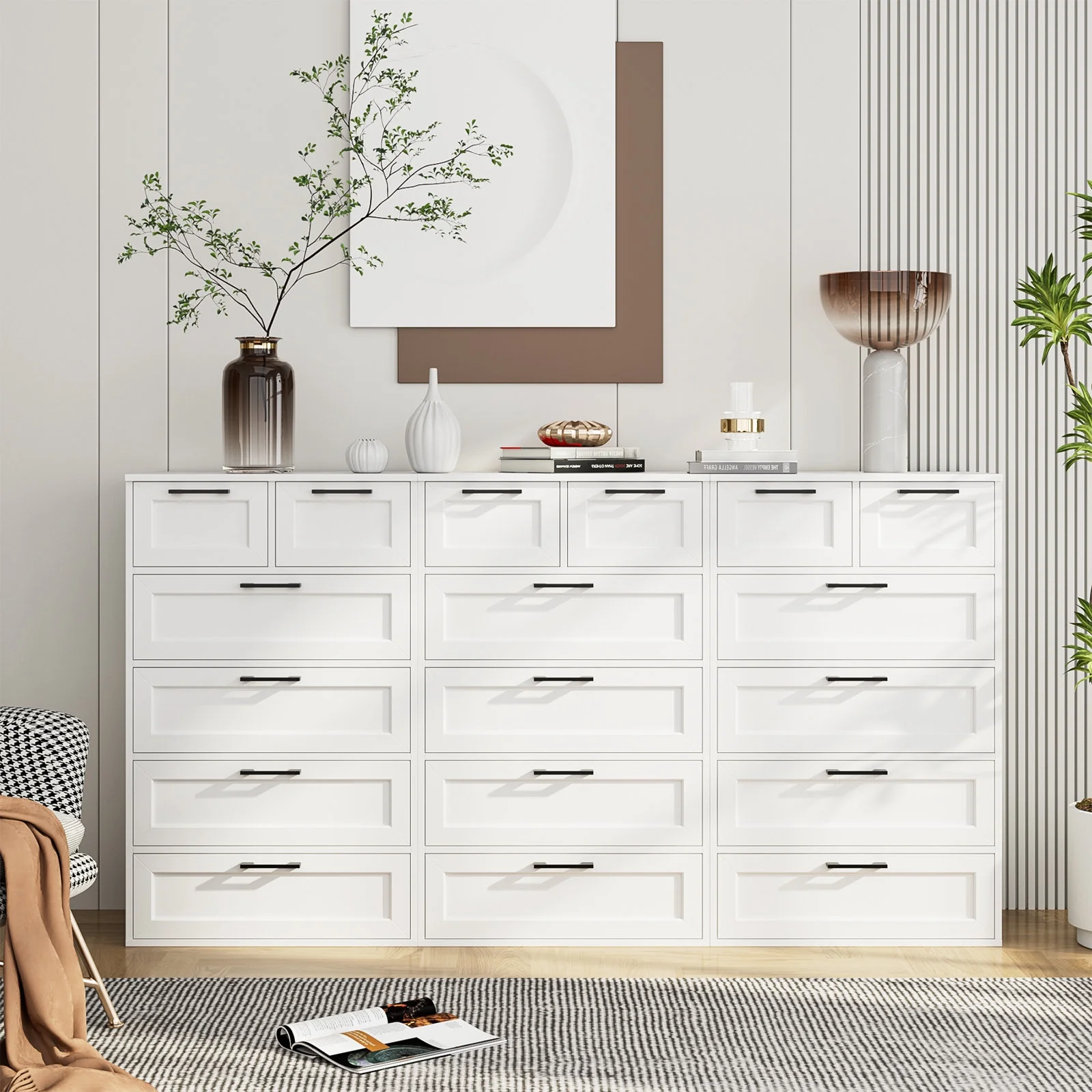 Homfa 6 Drawer White Dresser, Tall Storage Cabinet Chest of Drawer for Bedroom Living Room