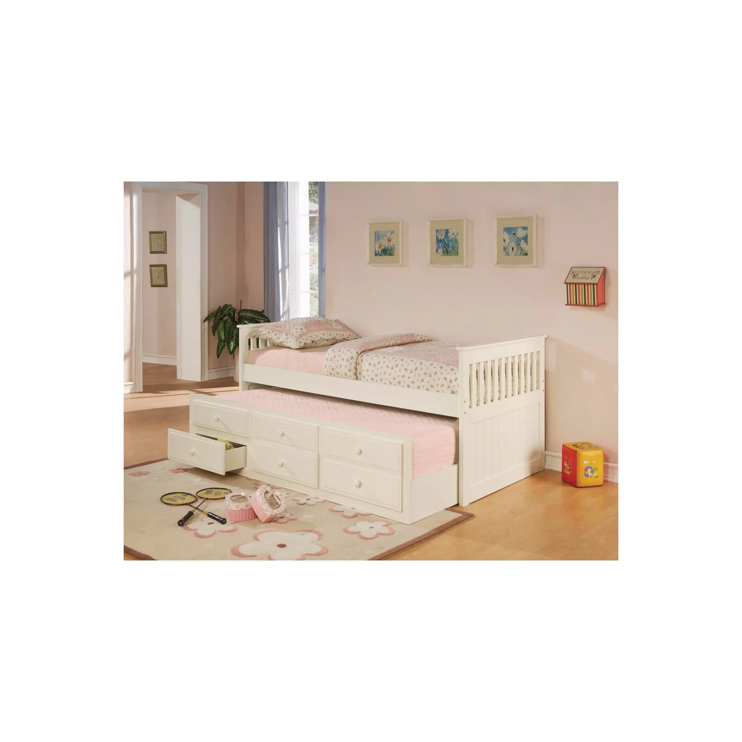 Stylish Daybed Bed with Trundle and Storage Drawers, White