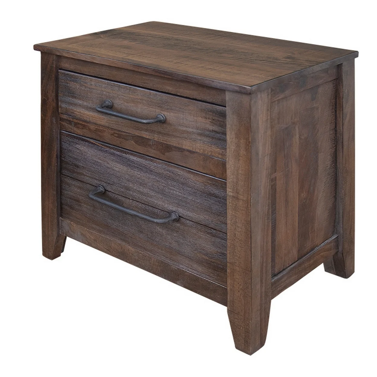 Elley 52 Inch Nightstand with 2 Drawers Parota Wood Rustic Brown and Gray- Saltoro Sherpi