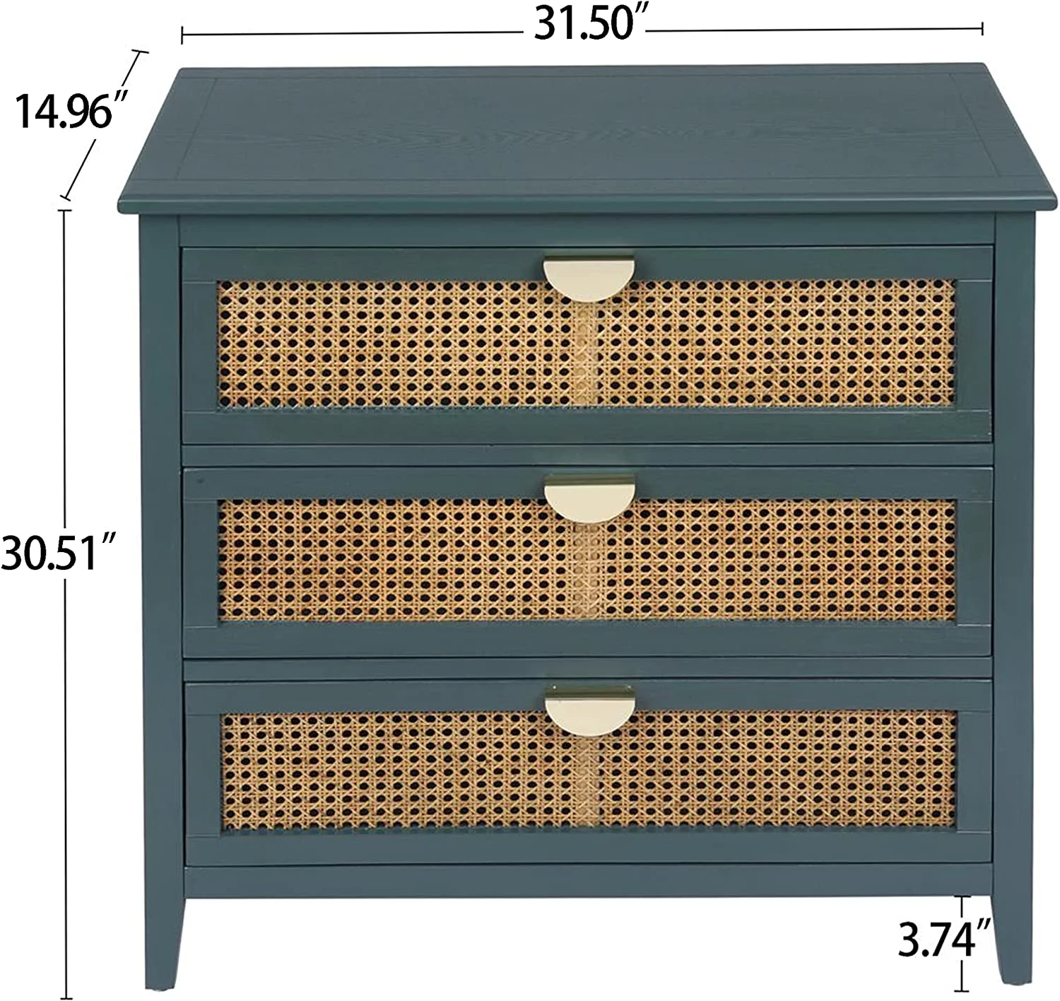 SZLIZCCC 3 Drawer Dresser for Bedroom, Modern Rattan Dressers Chest of Drawers with Golden Metal Handles, Clothes Organizer for Bedroom, Living Room, Wood Bedside Table Dressers