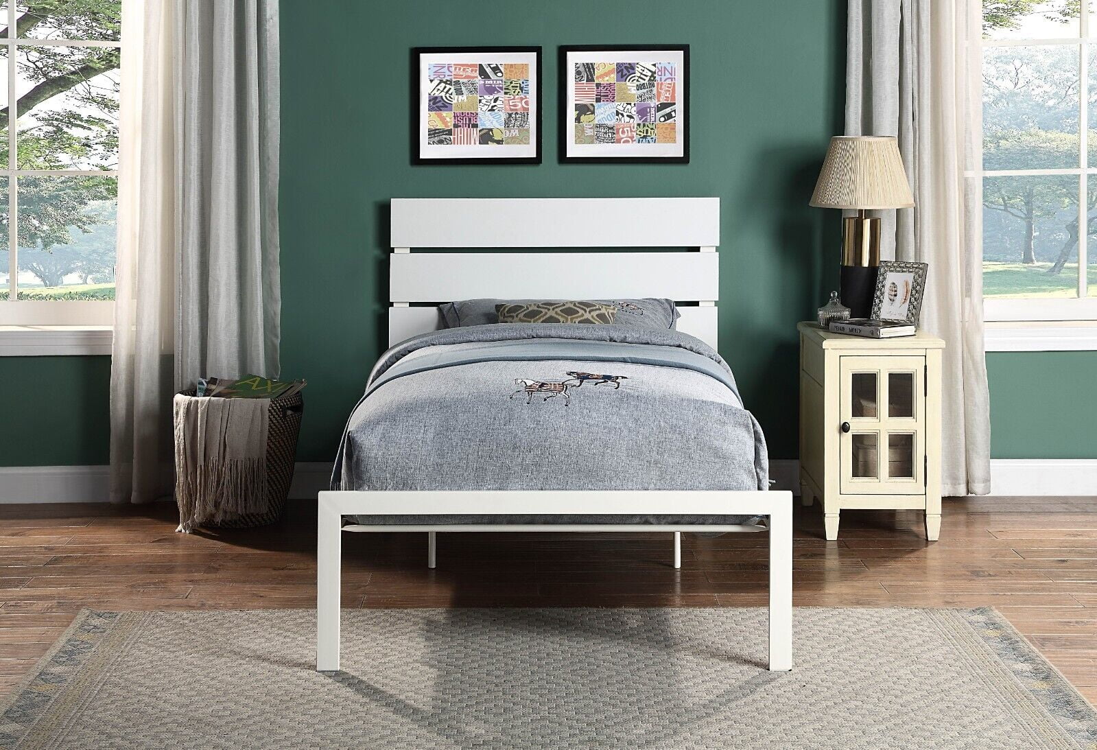 Metal Frame Twin Size Bed 1pc White Color Bedroom Furniture
