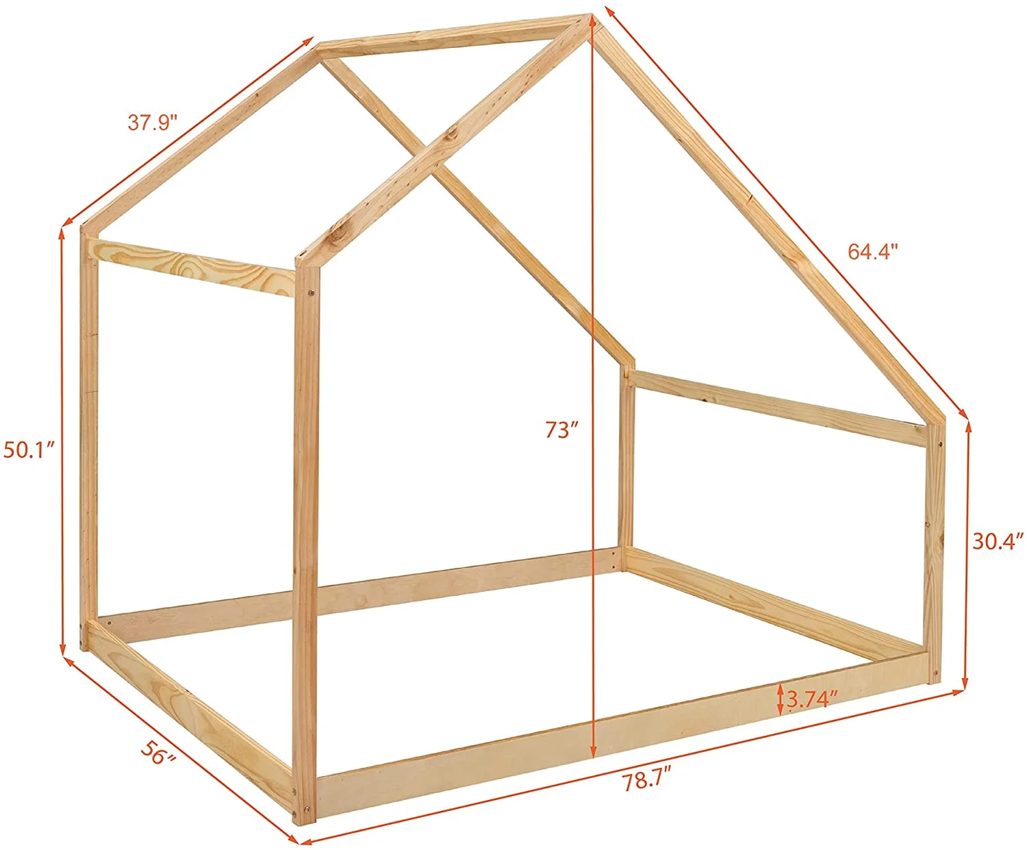 House Bed Full Size Montessori Floor Bed Frame With Roof And Fence, Box Spring Needed, For Kids Teens Girls Boys (Gray)