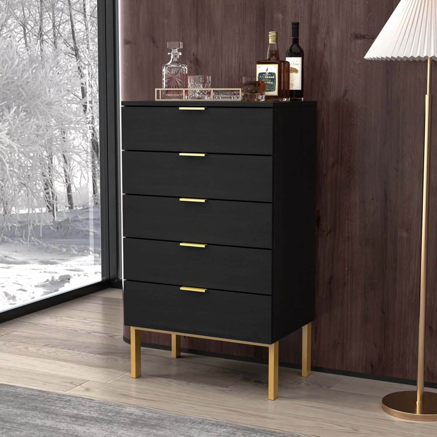 Modern 5Drawer Tall Storage Chest Dresser Stylish Functional Furniture White