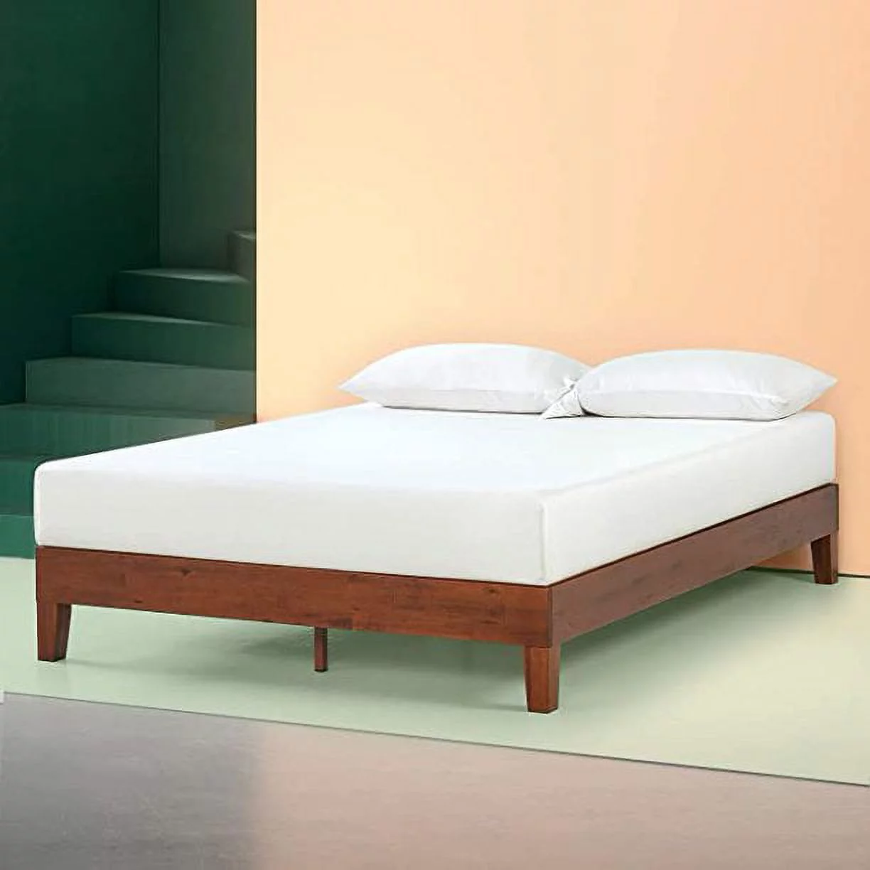 Zinus Priage by Deluxe Antique Espresso Wood Platform Bed with Headboard