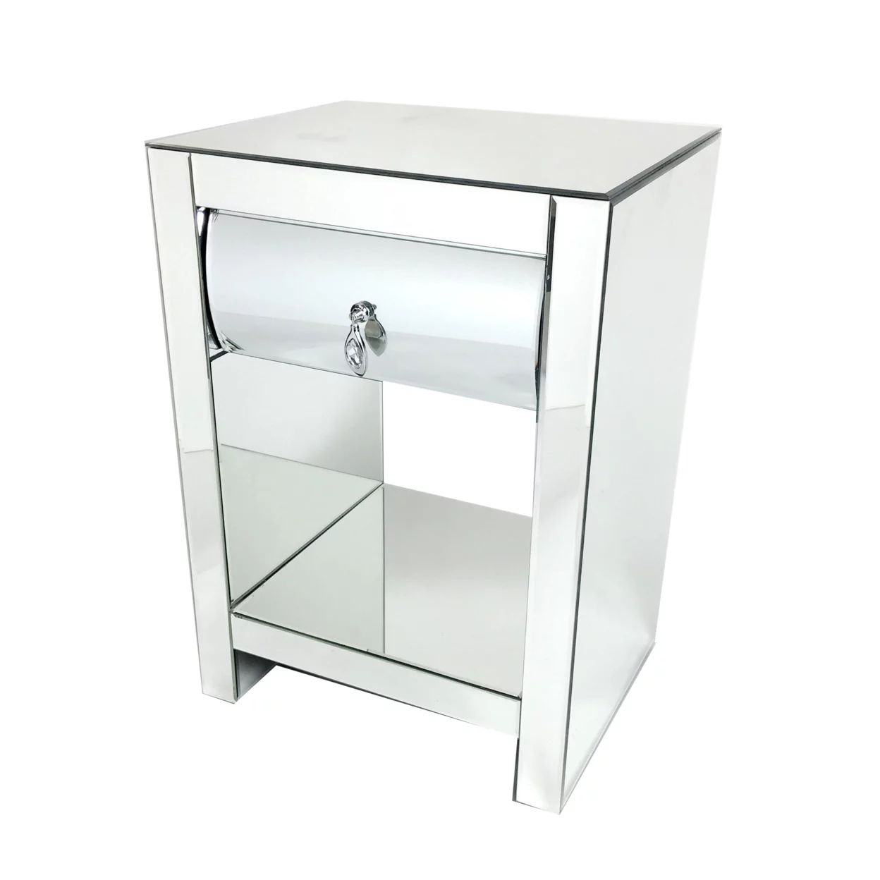 26 Inch Modern Mirror Chest with 1 Drawer, Silver- Saltoro Sherpi
