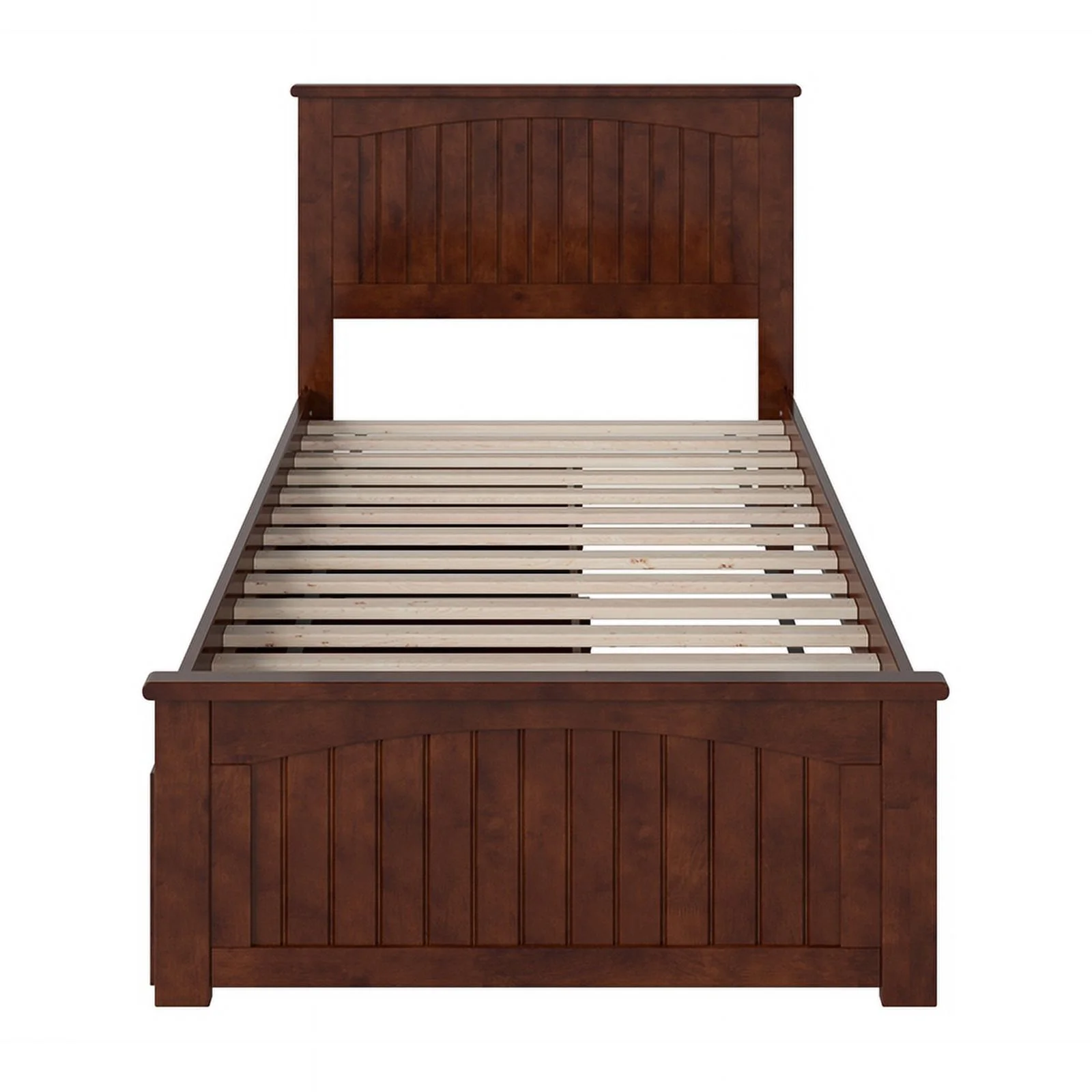 Nantucket Twin XL Wood Platform Bed with Matching Footboard & Drawers in Walnut