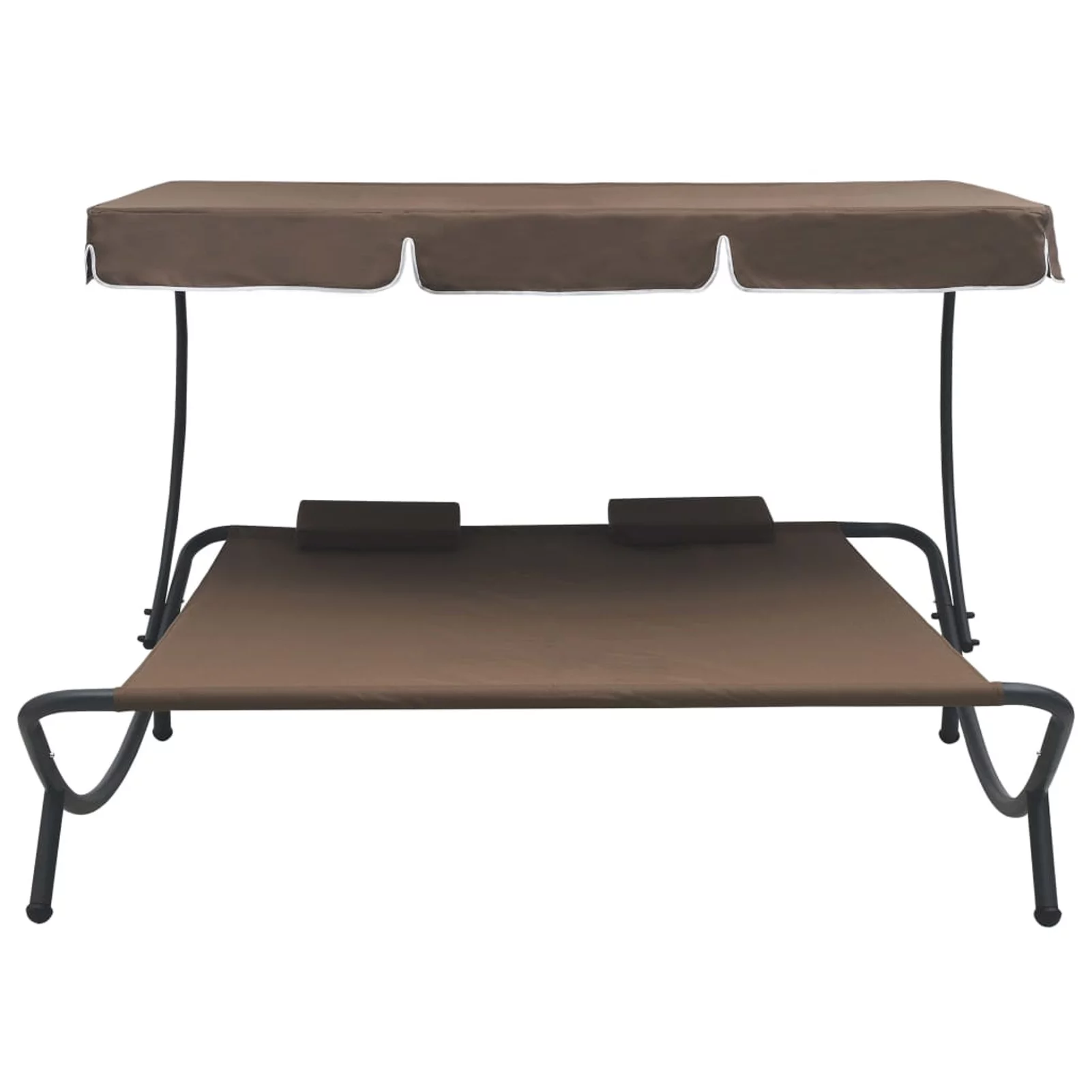 Dcenta Outdoor Lounge Bed with Canopy and Pillows Patio Daybed Fabric Steel Frame Sun Bed Brown for Patio, Garden, Backyard, Poolside, Balcony 78.7 x 68.1 x 53.1 Inches (L x W x H)