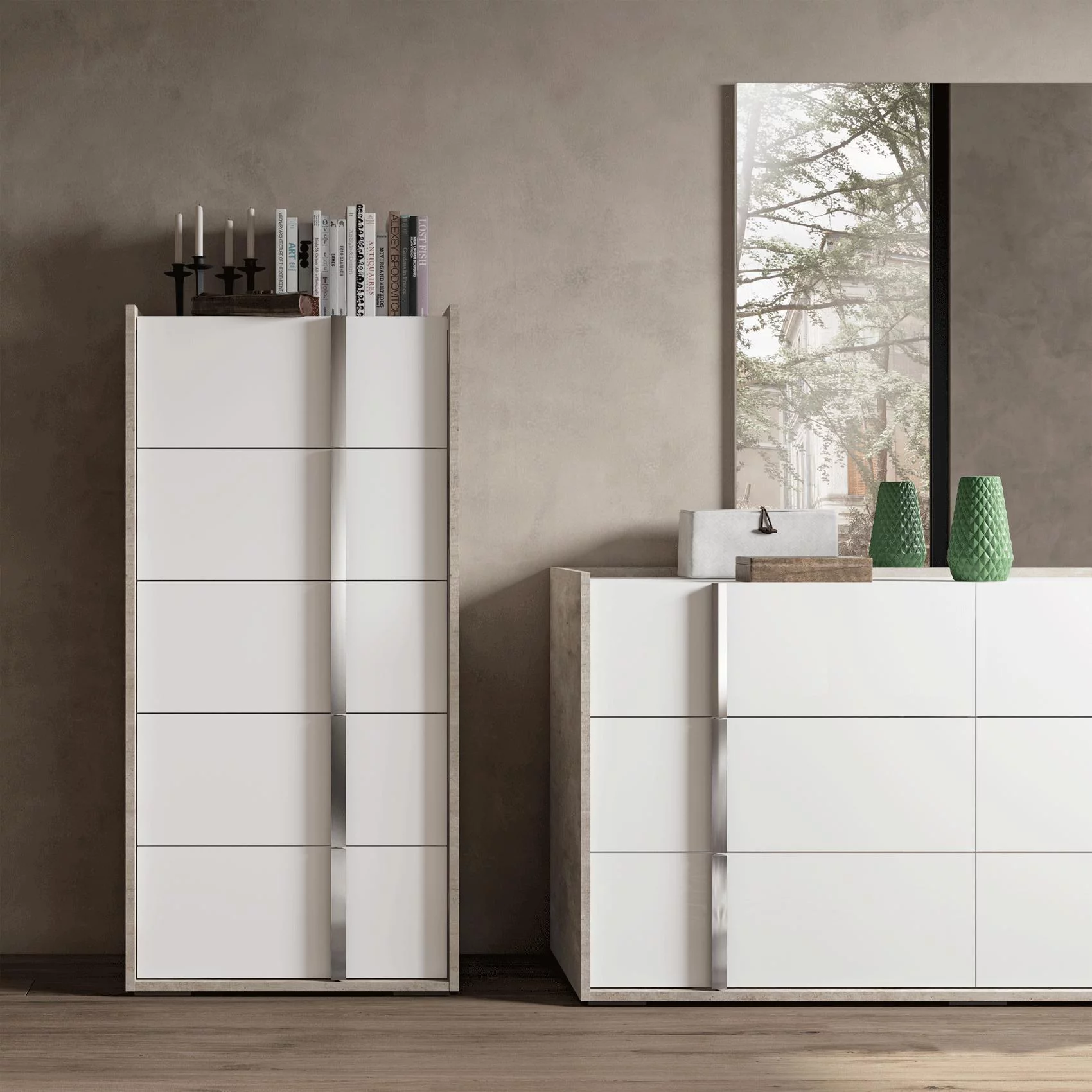 High Gloss White & Grey 5 Drawer Chest TREVISO ESF Modern Made in Italy
