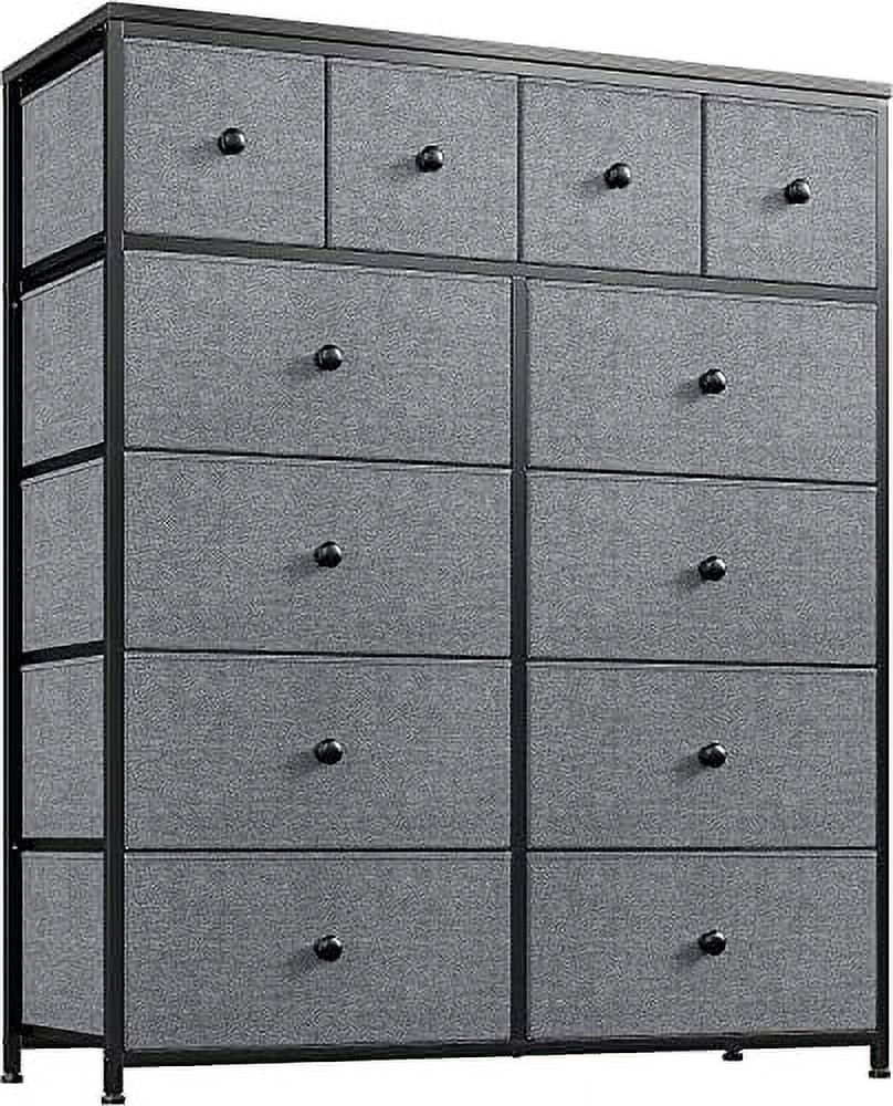 CCBIUOMBO Dresser for Bedroom with 12 Drawers Tall Dressers & Chest of Fabric Storgae Closet Clothes Wooden Top Metal Frame Grey 12" D x 41" W 44" H