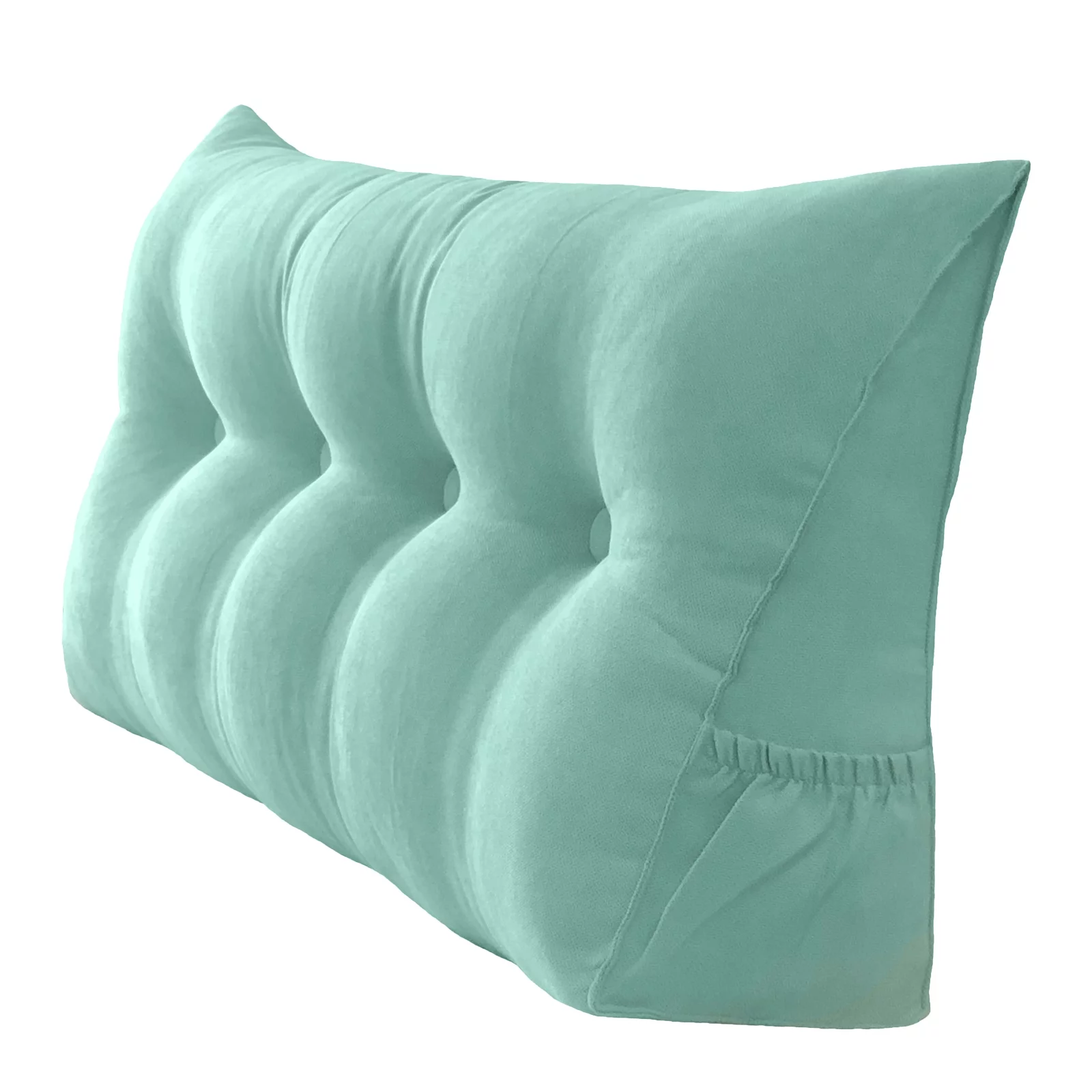PEACHWELL Triangular Reading Bed Rest Pillow Large Bolster Cushion Headboard Backrest Wedge Pillow with Removable Cover and Two Large Side Pockets Turquoise 47 Inches