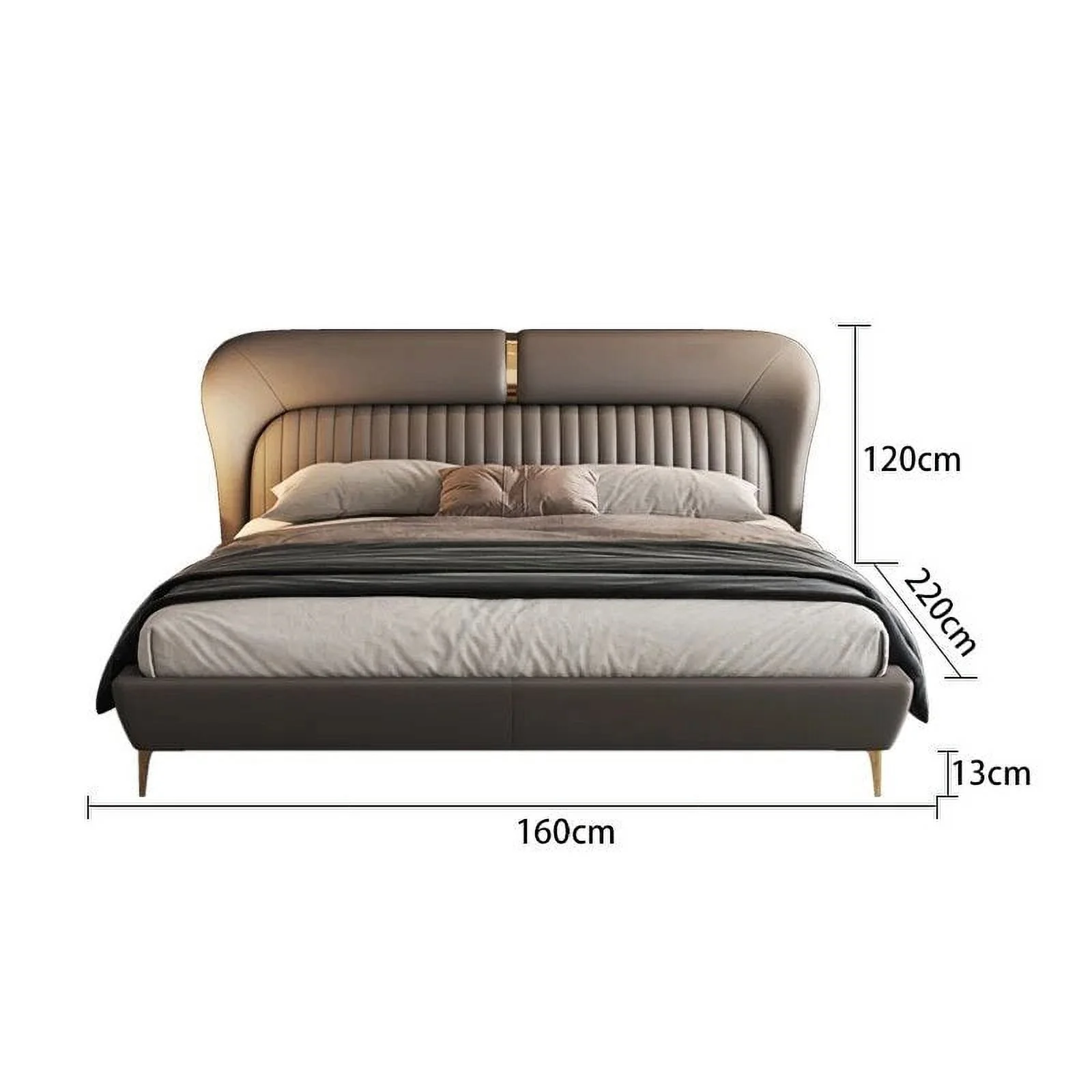 Leather Bed Light Luxury Modern Minimalist Master Bedroom Double Upholstered Bed Minimalist Design High-End Wedding Bed