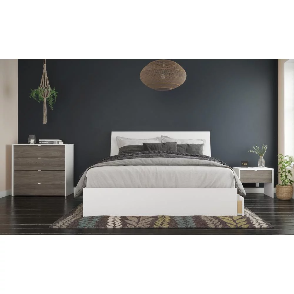 Nexera Balance 4 Piece Queen Size Bedroom Set, Bark Grey and White