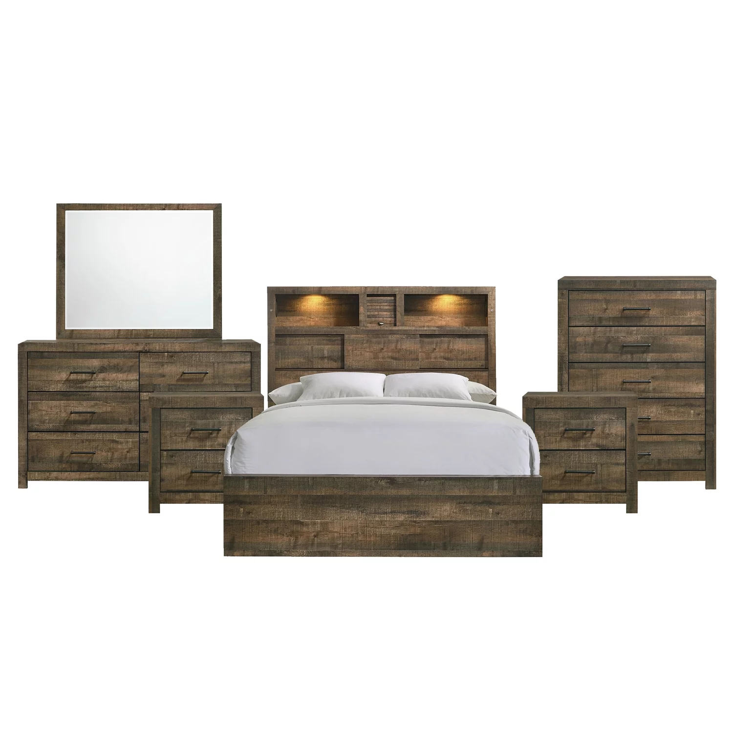 Beckett King Bookcase Panel 6PC Bedroom Set with Bluetooth