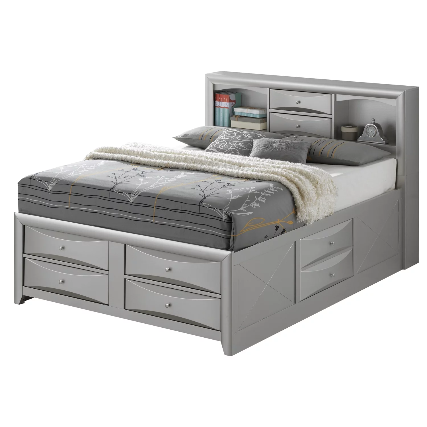 Homestock Coastal Charm G1503G-QSB3 Queen Storage Bed , Silver Champagne