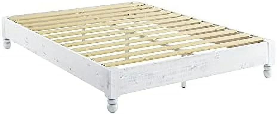 HBBOOMLIFE Wood Platform Bed Frame Rustic Style Mattress Foundation(no boxspring Needed) White Washed Finish King