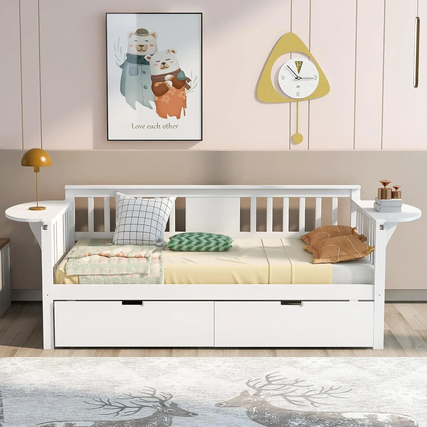 Size Daybed With Storage Drawers, Wood Daybed Frame For Kids Teens Guests. No Box Spring Needed, Bedroom Living Room Furniture, White