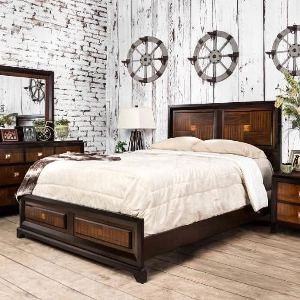 Furniture of America Wigh Rustic Walnut Solid Wood Panel Bed Eastern King