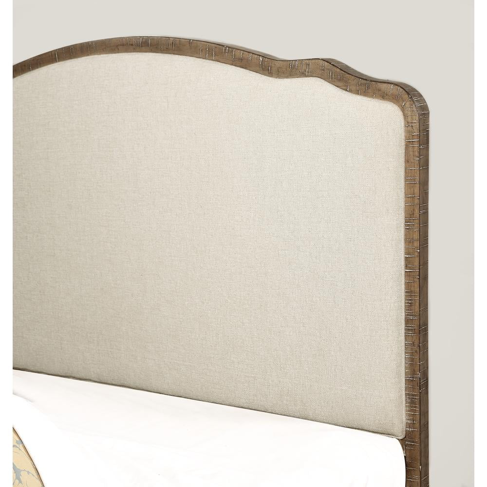 Madrona Burke Cream Queen Bed with Weathered Wood Framing, Headboard And Footboard Panels