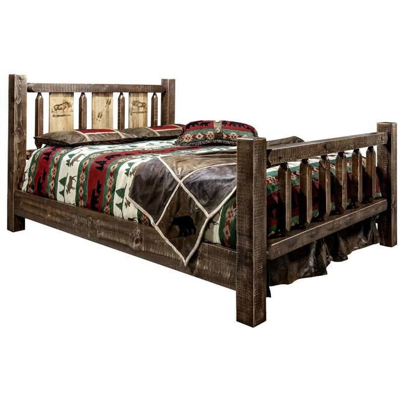 Montana Woodworks Homestead Collection Full Size Bed with Laser Engraved Moose Design, Stain & Clear Lacquer Finish