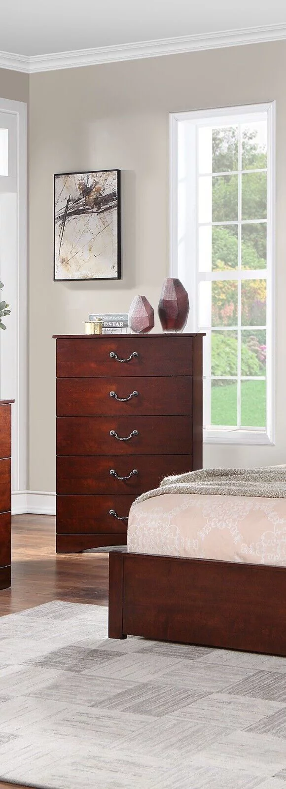 Bedroom California King Size Bed 6pc Set Dresser Mirror Nightstands Chest Brown Finish Panel Headboard Gorgeous Bed
