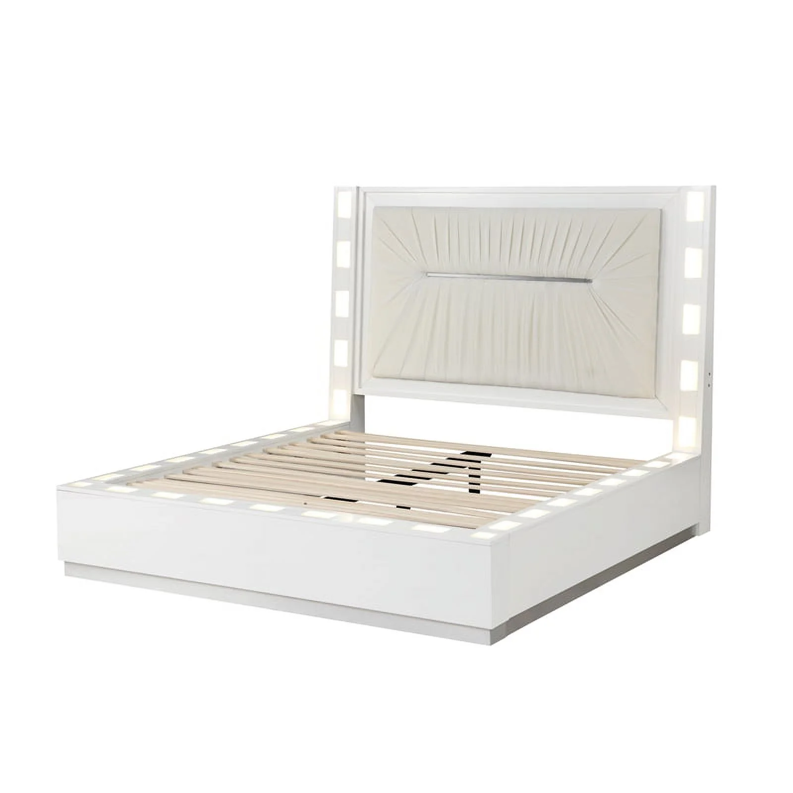 Coco LED Queen Size Bed Made with Wood in Milky White Color
