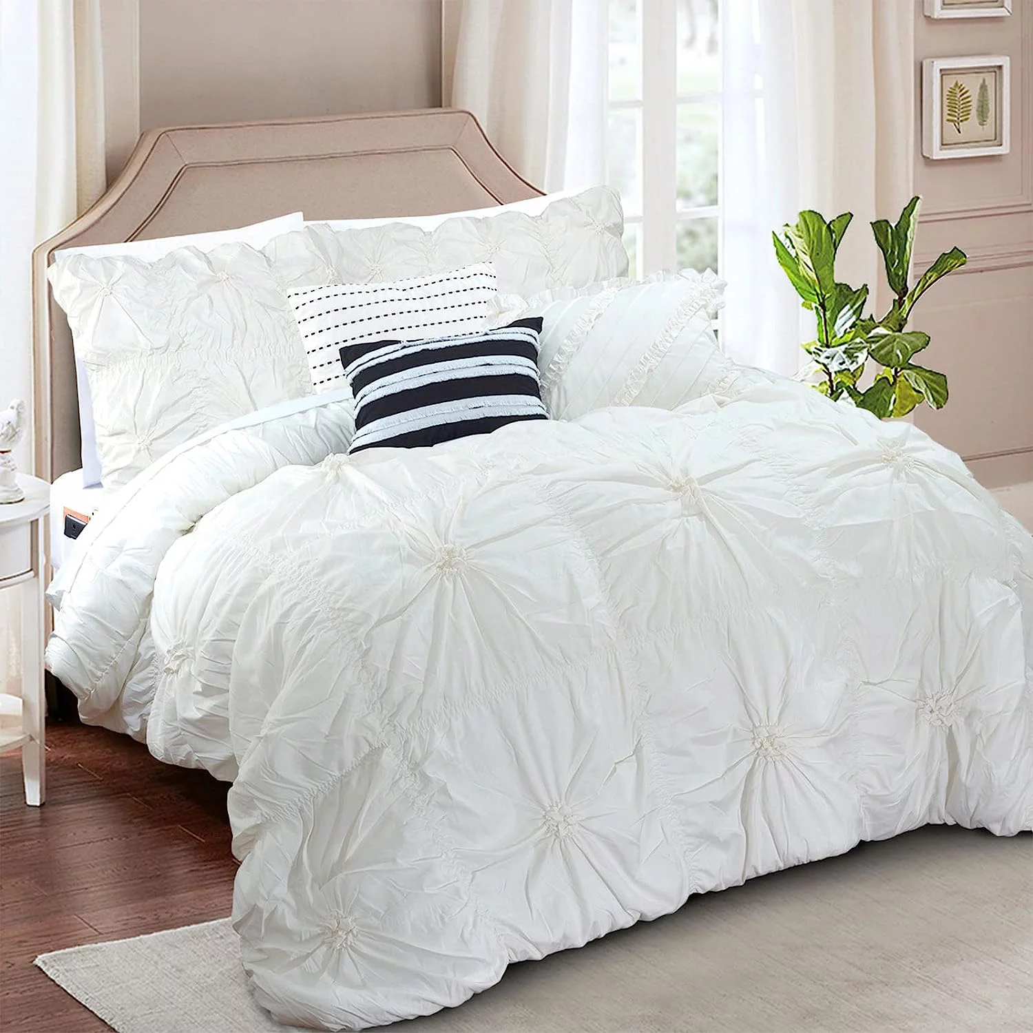 Mocassi - Amy 12-Piece Oversized Comforter - Includes Deep Pocket Smart Fitted Sheet, Matching Shams and Decorative Pillows, King/California King Size, Ivory